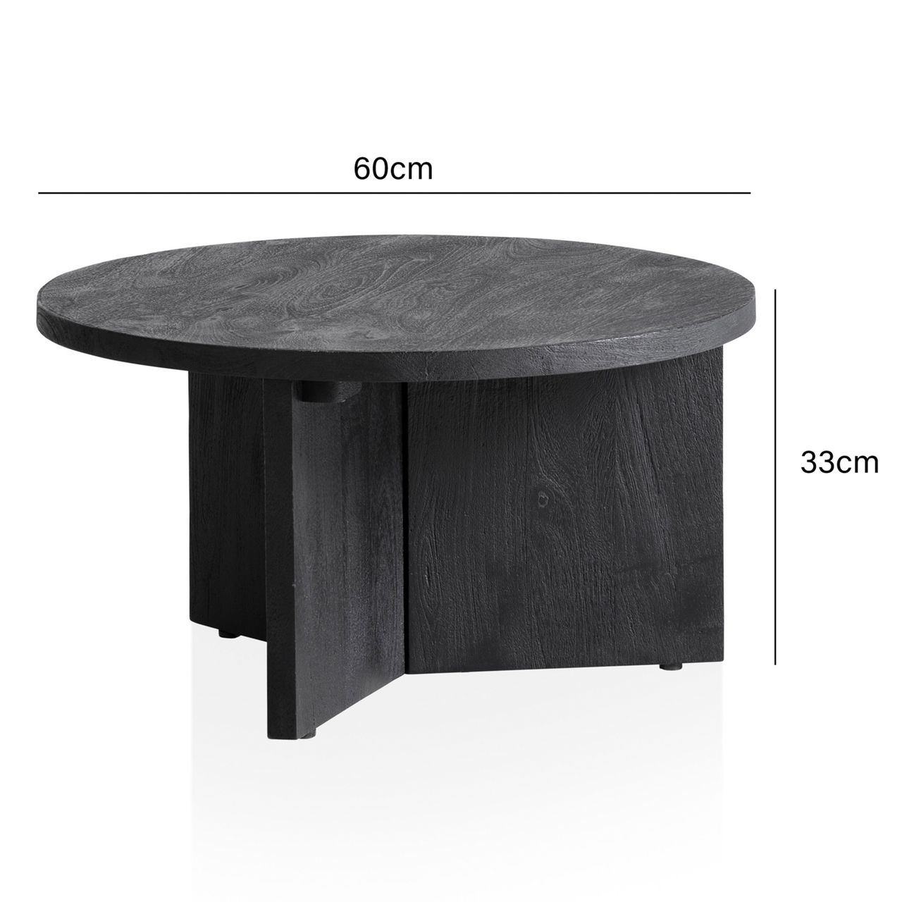 Wohnling Couchtisch Massivholz Schwarz Sofatisch 60x60x33cm Wohnzimmertisch Rund