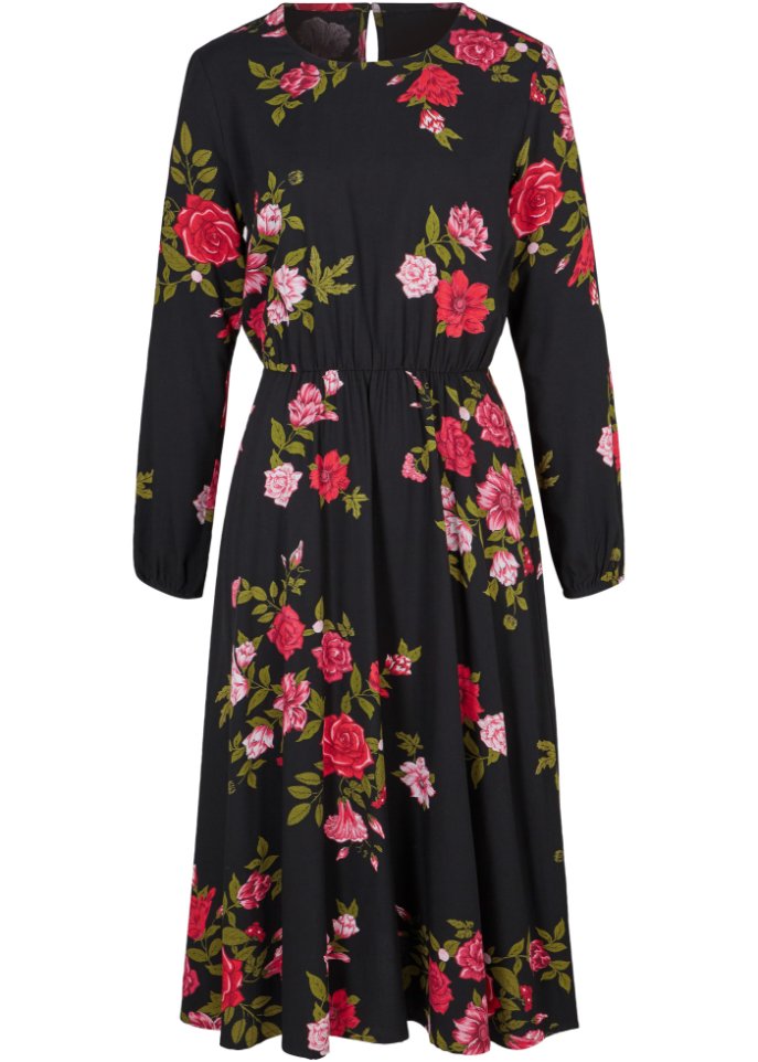 Tailliertes Blusenkleid mit Rundhals, knieumspielend