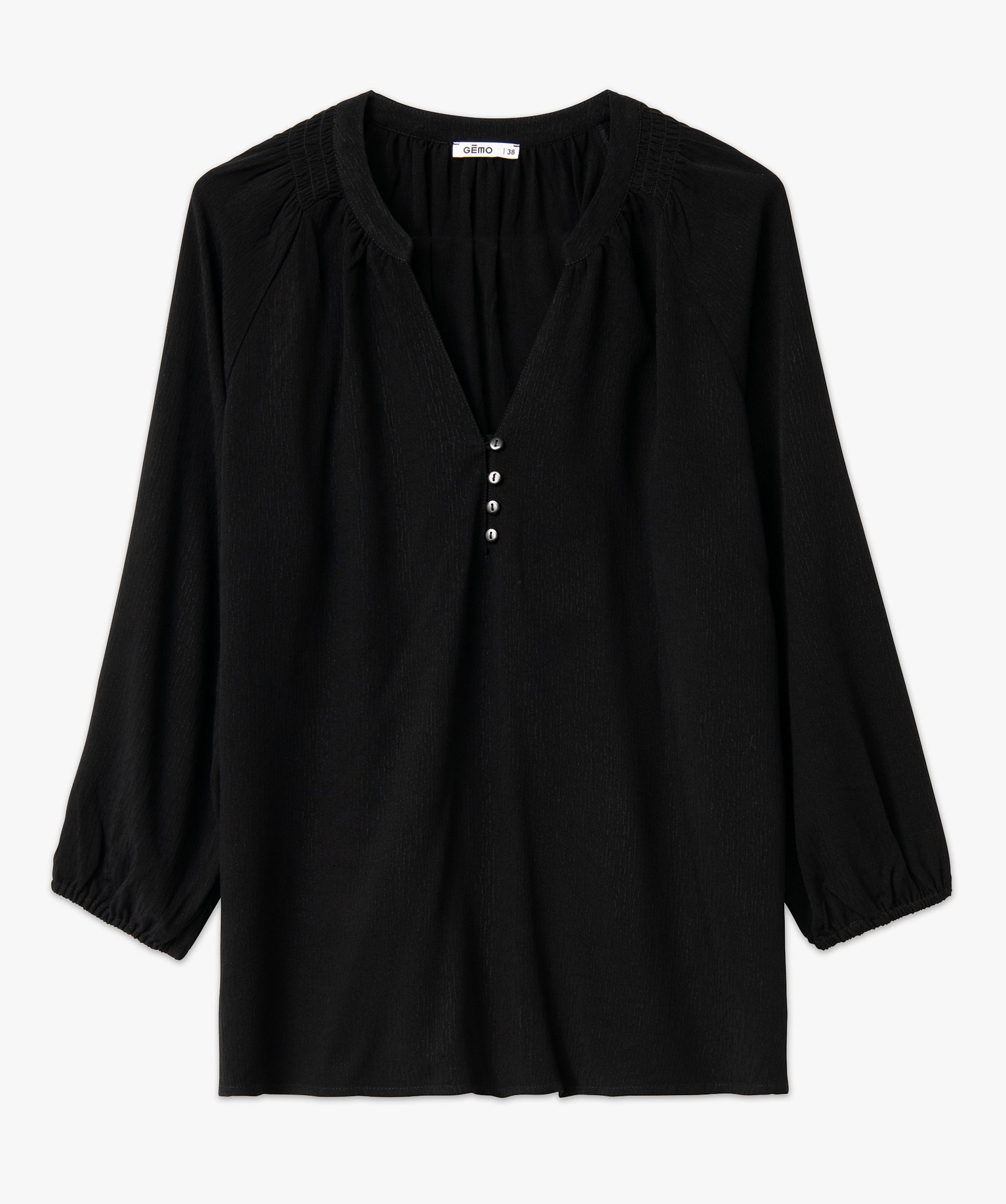 Blouse en viscose fluide unie à manches 3/4 femme noir | GEMO