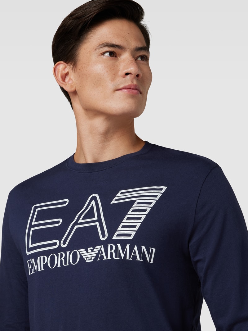 Longsleeve mit Label- und Logo-Print in marineblau