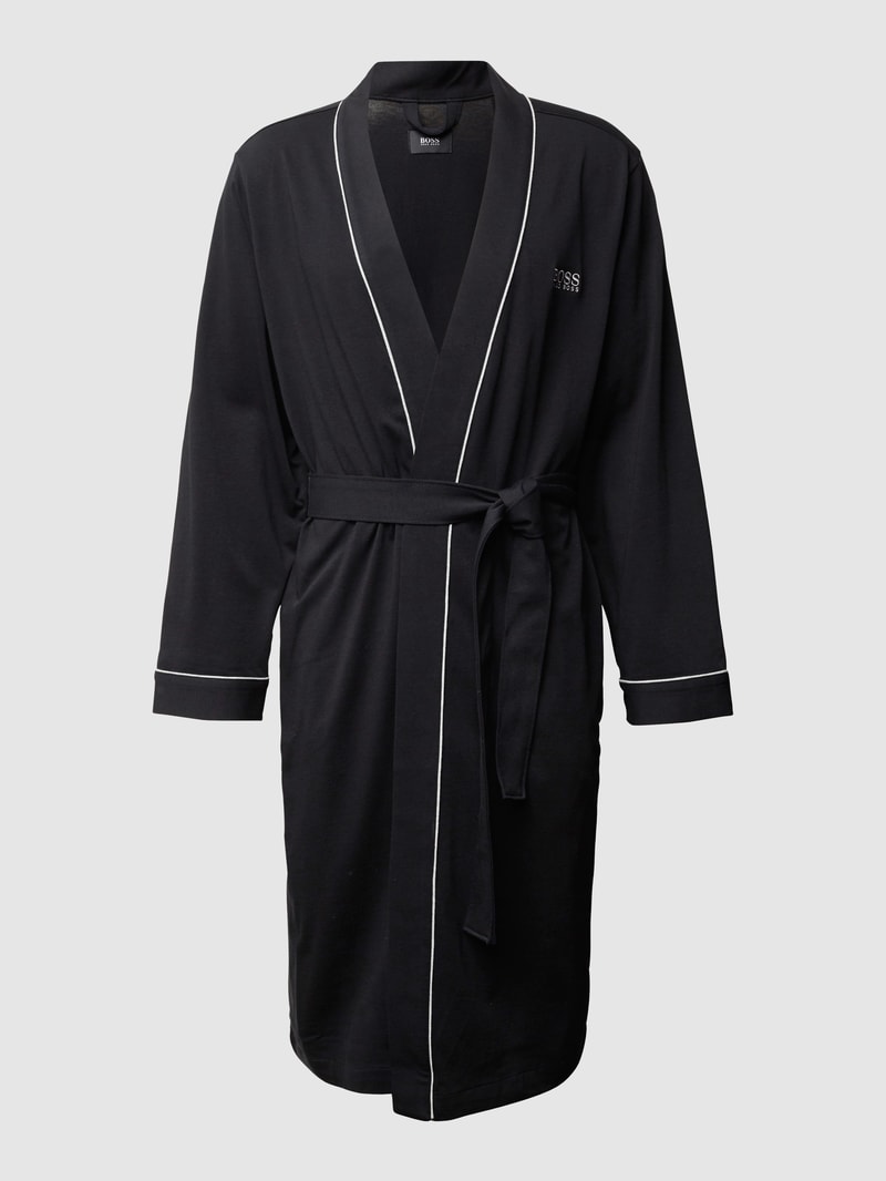 Bademantel mit Kontraststreifen Modell 'Kimono BM' in schwarz