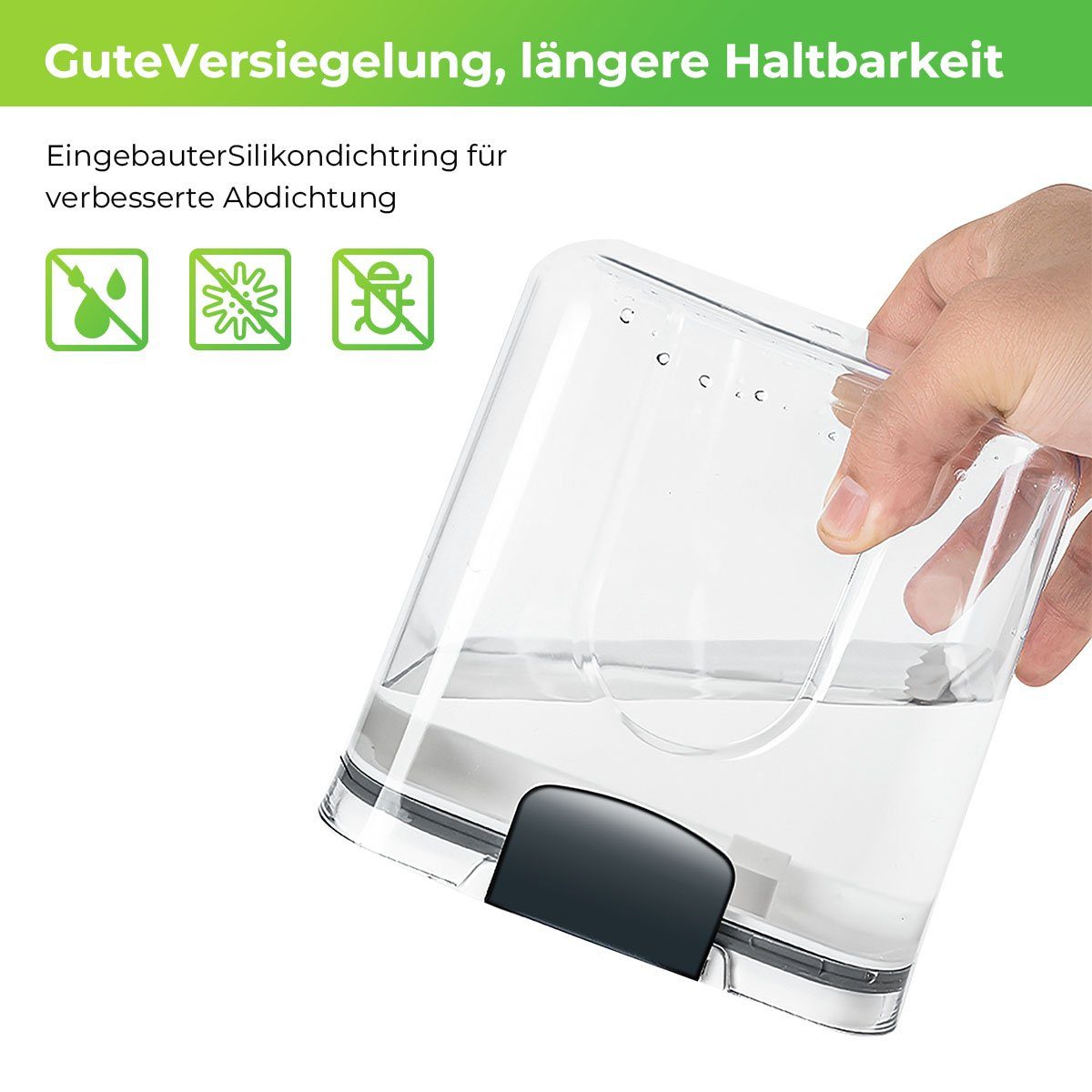 7Magic Vorratsdose 4-tlg Aufbewahrungsbox Küche Organizer Insgesamt 8950ml Vorratsdosen, AS+ABC+Silikon, (4-tlg), Vorratsdosen-Set mit großer Öffnung, inklusive Löffel und Sieb