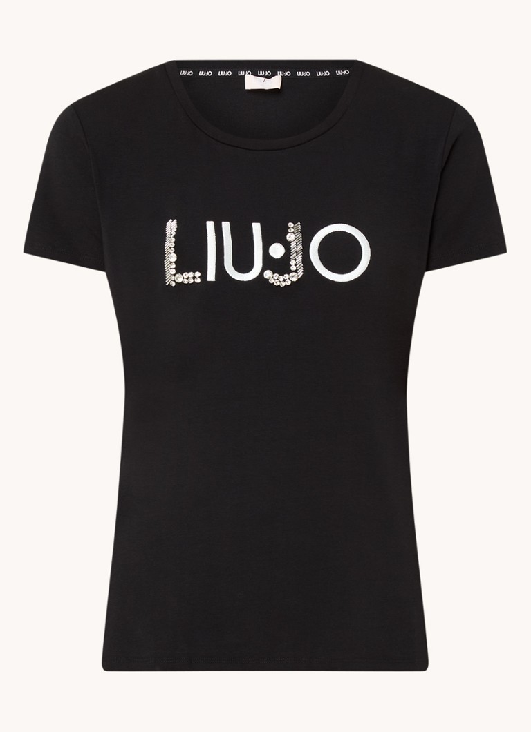 Liu Jo -t-paita, jossa on logobrodeeraus ja strassikiviä