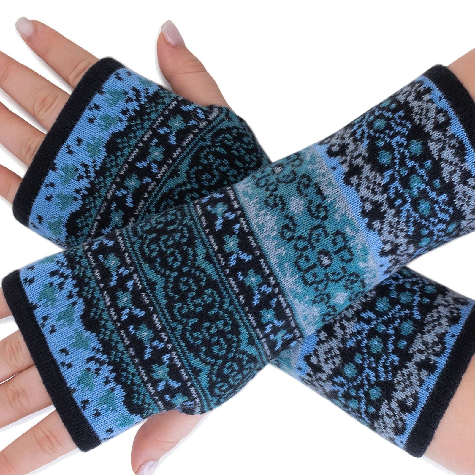 ALMHUBER Armstulpen Armstulpen Handwärmer Handschuhe Pulswärmer extrafeiner Jacquardstoff
