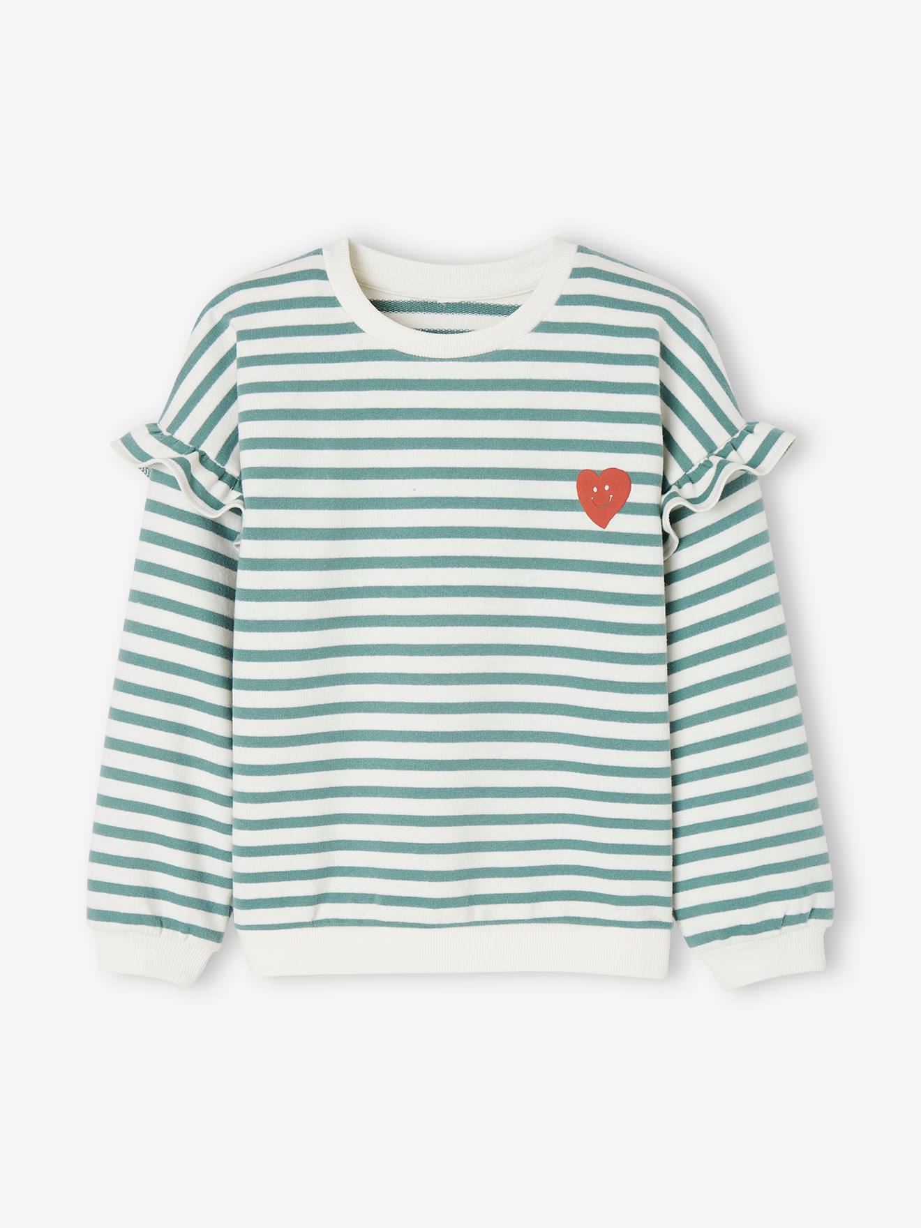 Vertbaudet Mädchen Ringel-Sweatshirt, Volantärmel Oeko-Tex - altrosa