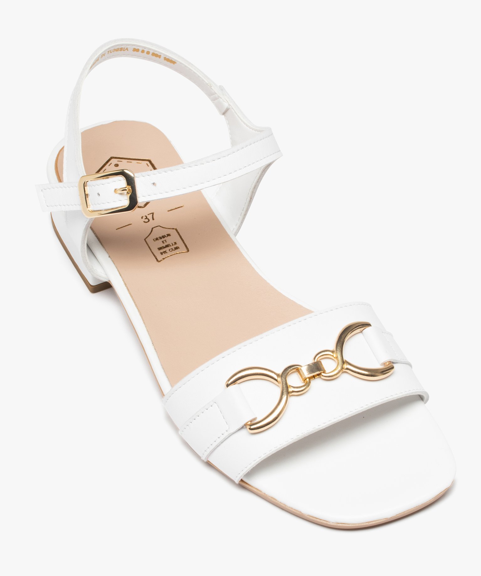 Nu-pieds femme unis à talon plat et bride à chane blanc | GEMO