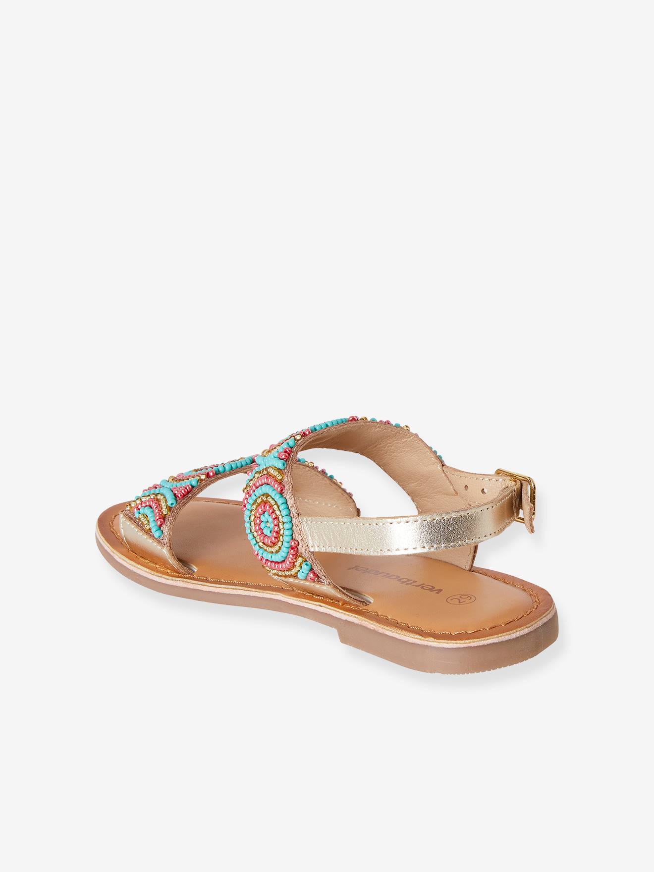 Sandales textile perlé fille bleu corail