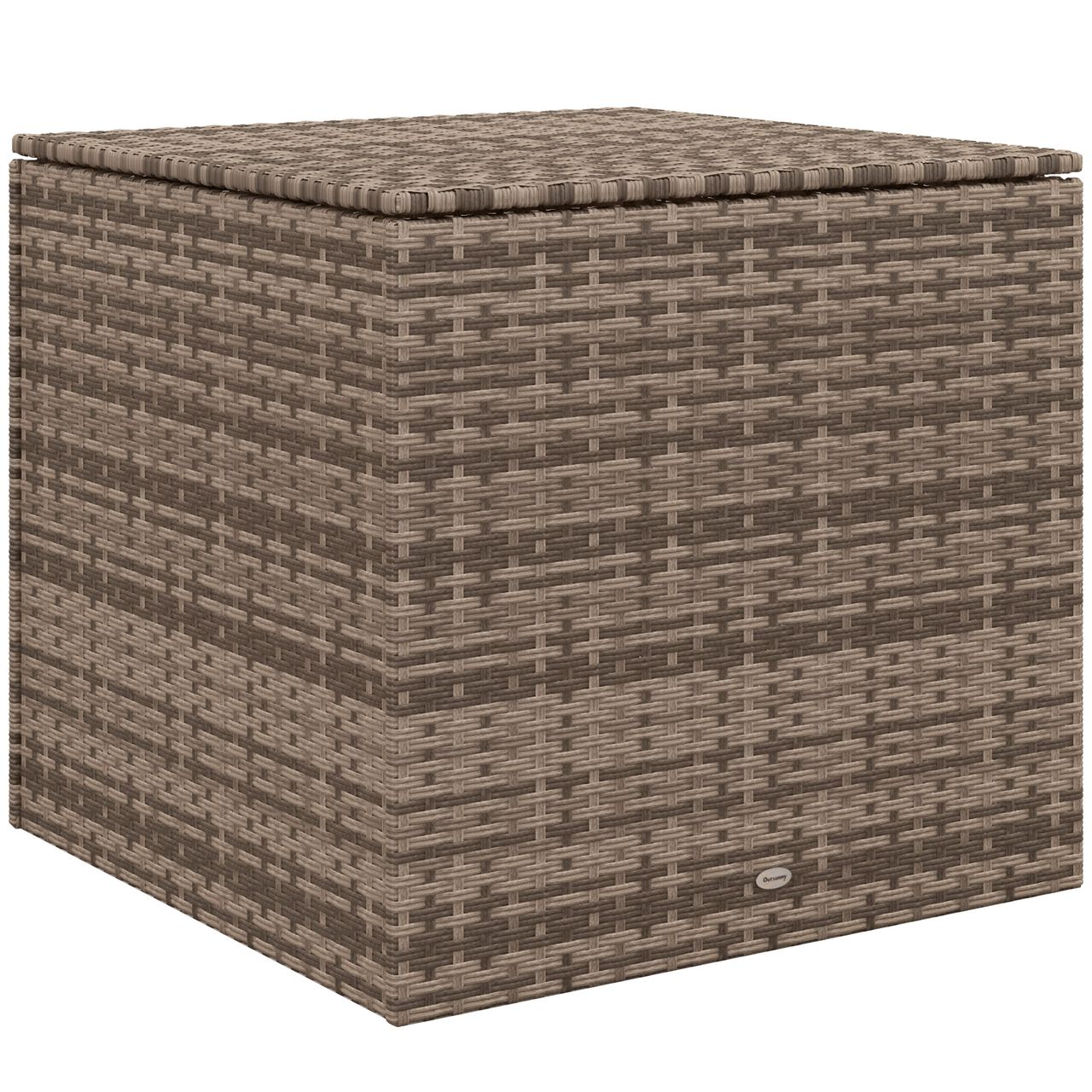 Outsunny Polyrattan Auflagenbox, Kissenbox mit Deckel, Hubautomatik, Sand