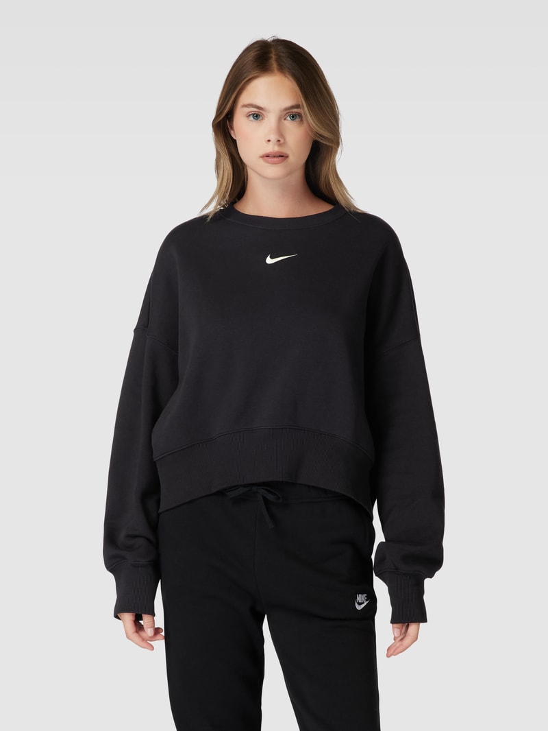 Cropped Sweatshirt mit Label-Stitching in schwarz