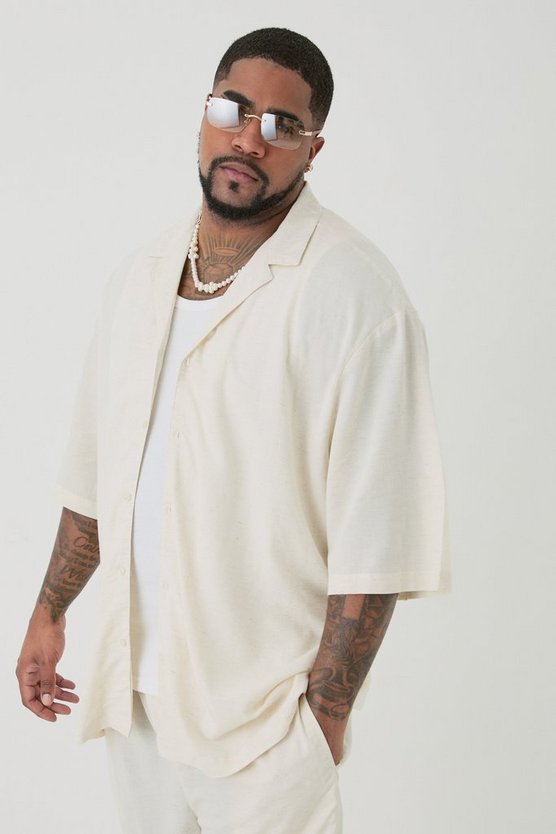 Plus Oversize Leinen-Hemd & Shorts