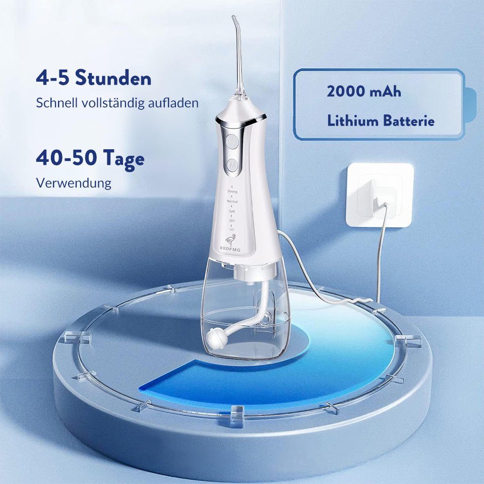 MDHAND Munddusche Cordless Power Flosser, 5 Modi für die Reinigung, 4 Intensitätsstufen, Tragbar für zu Hause, im Büro und auf Reisen