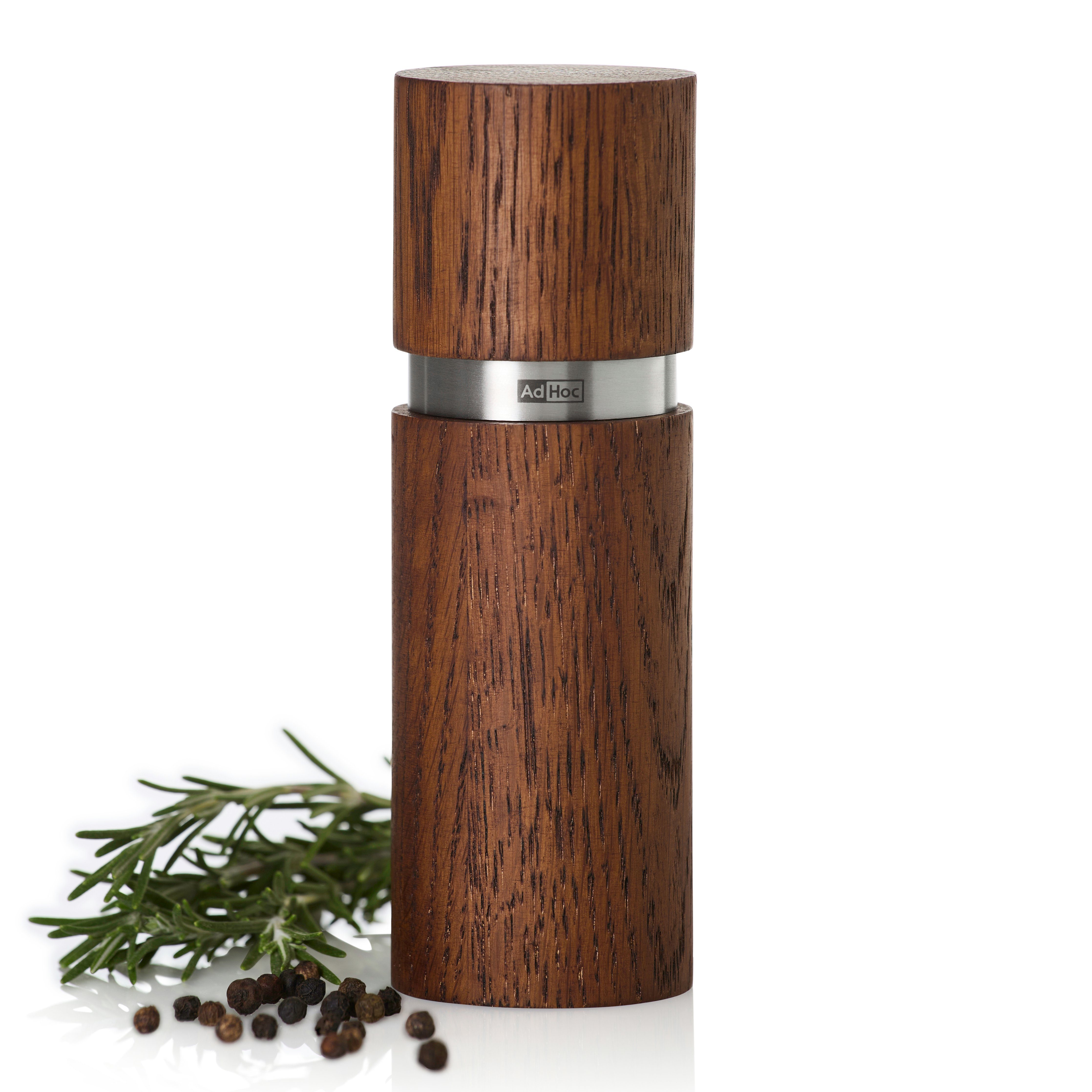 AdHoc Salz-/Pfeffermühle 2-er Set Gewürzmühlen Textura manuell, (2 Stück), Keramik-Mahlwerk, hochwertiger Holzkorpus, Füllung inklusive