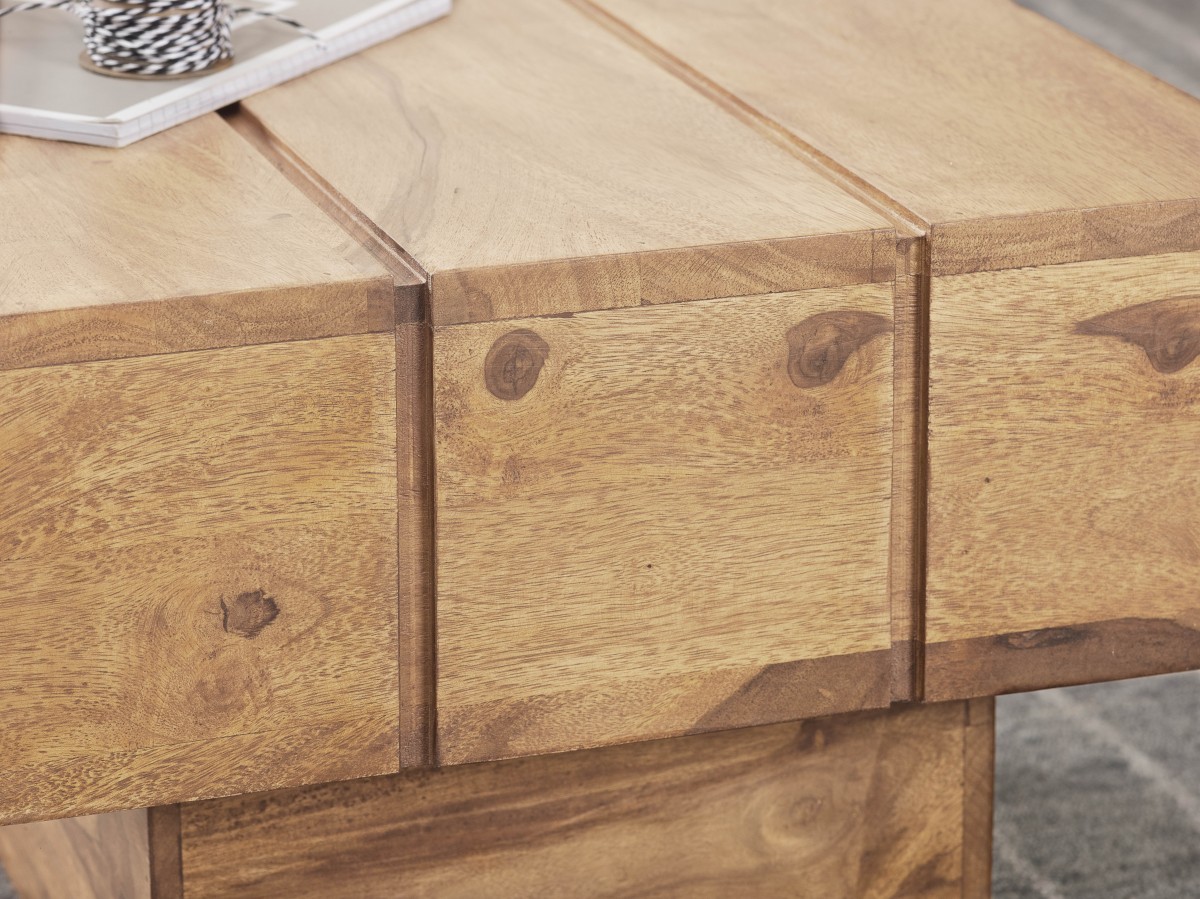 Wohnling Beistelltisch Massivholz Akazie Wohnzimmertisch 44 x 44 x 30 cm Couchtisch Massiv Landhaus Cube quadratisch
