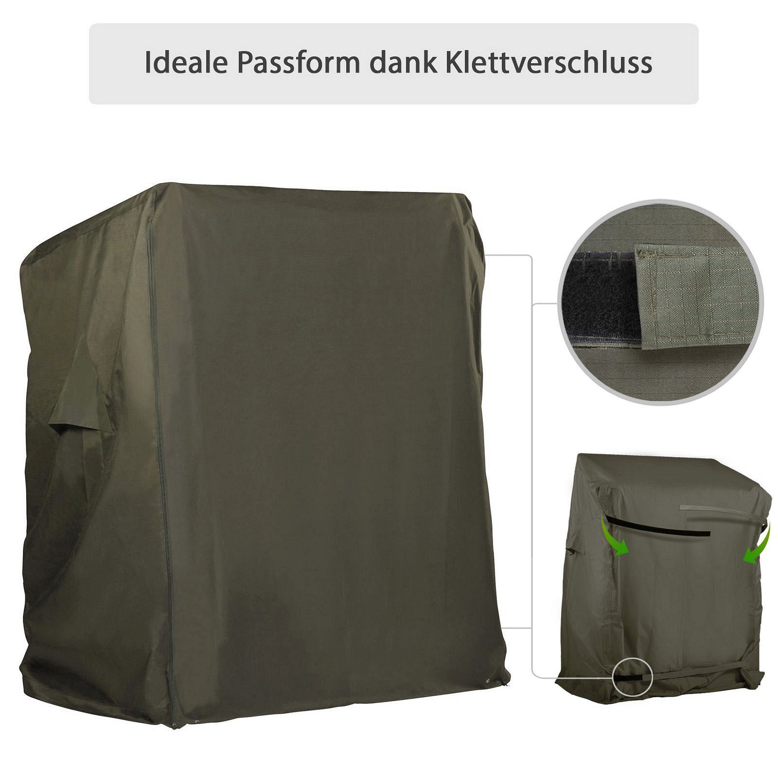 Strandkorb Hanse Strandkorb-Schutzhülle Premium Strandkorbhülle, Abdeckhaube in grün, 600D, winterfest, Segeltuch-Qualität, UV-beständig & atmungsaktiv