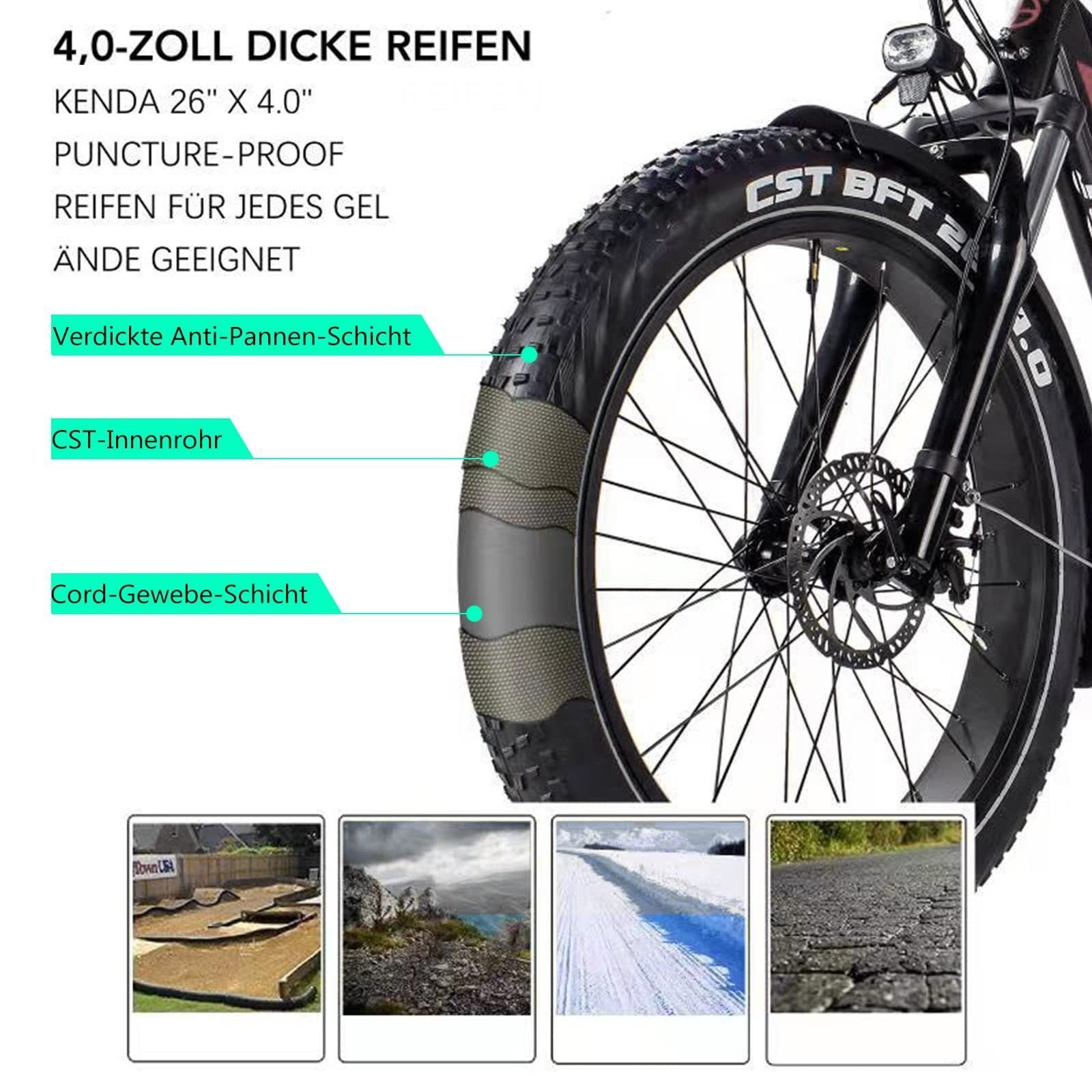 JOBOBIKE E-Bike Robin-Fahren im Winter! Alle-Gelände-Fatreifen, hoher/niedriger Rahmen, 7 Gang Shimano Acera Schaltwerk, Kettenschaltung, Heckmotor, 672,00 Wh Akku, (26 Zoll Damen/ Herren Mountainbike-Citybike mit Zubehör, 2 tlg., Mit Gepäckträger),