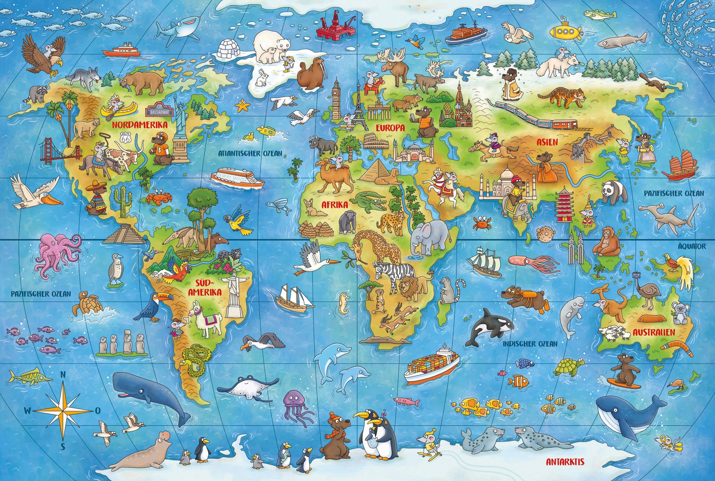 Schmidt Spiele Puzzle Mauseschlau & Bärenstark, Reise um die Welt, 100 Puzzleteile, mit Wissensbüchlein; Made in Europe