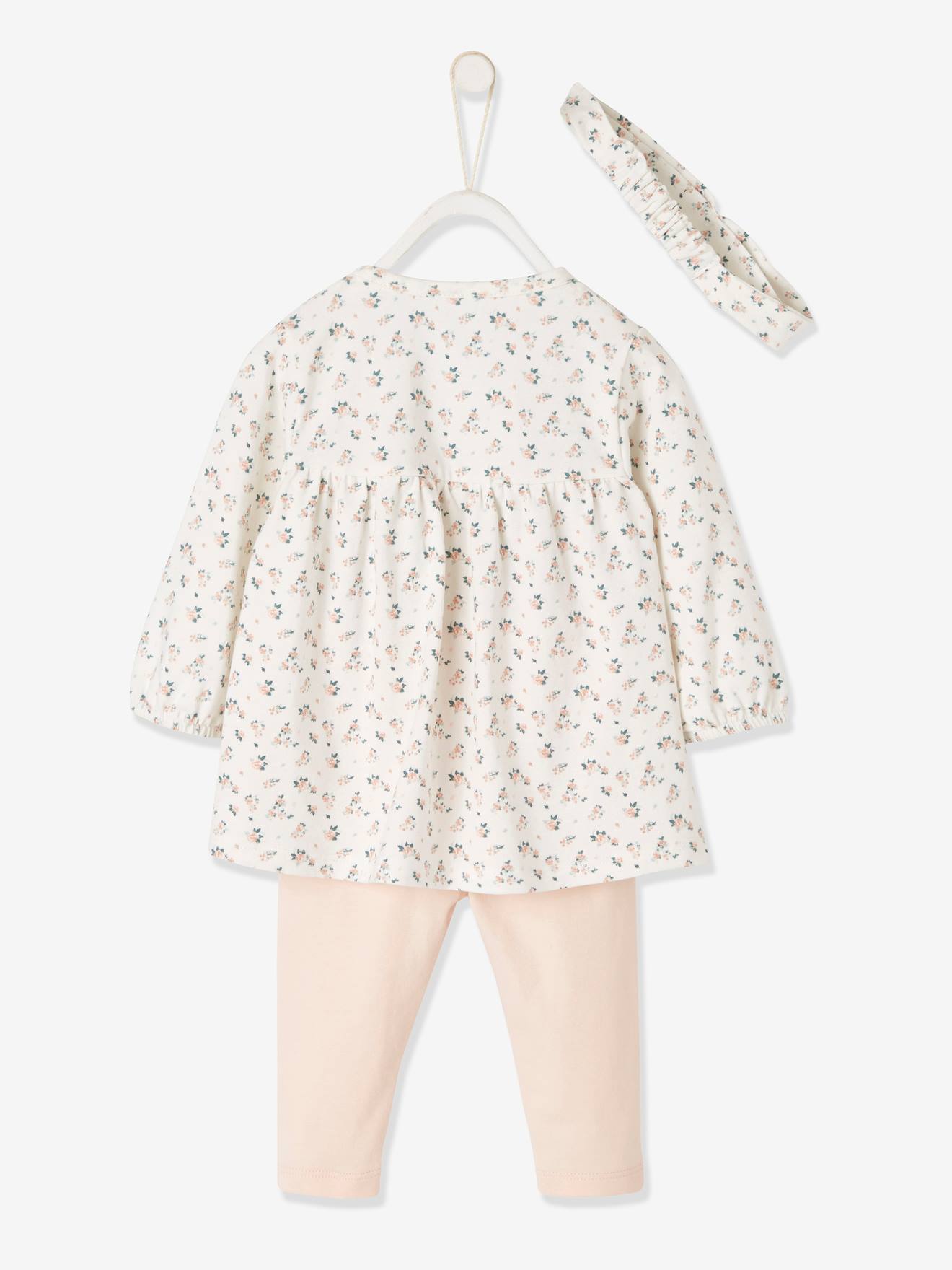 Vertbaudet Mädchen Baby Set aus Haarband, Kleid & Leggings Oeko Tex - pudrig rosa