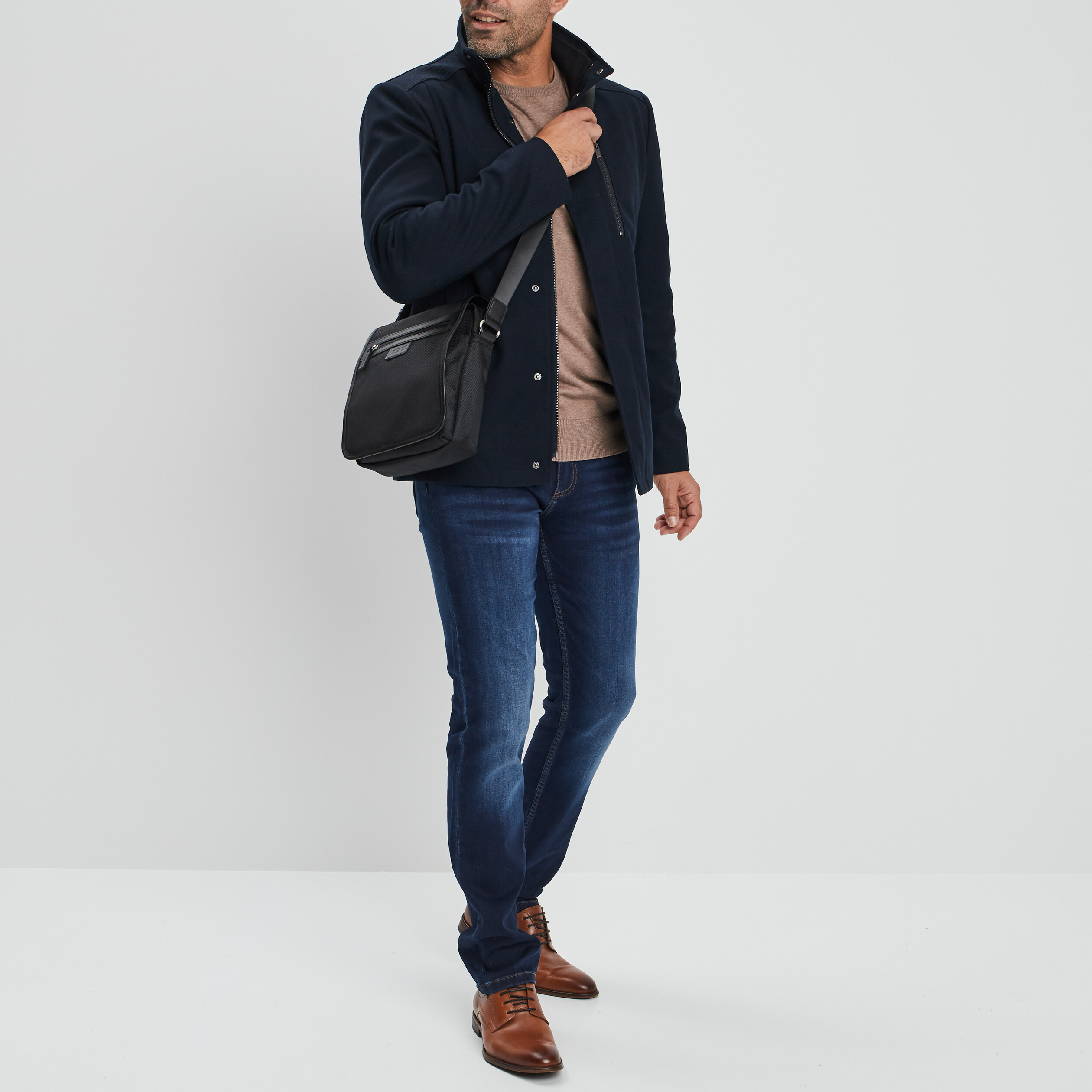 Veste droite courte zippée bleu marine homme | La Halle