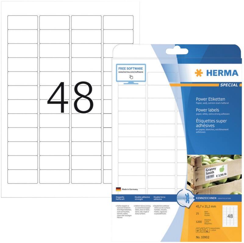 HERMA Universaletiketten 10902 Weiß DIN A4 45,7 x 21,2 mm 25 Blatt à 48 Etiketten