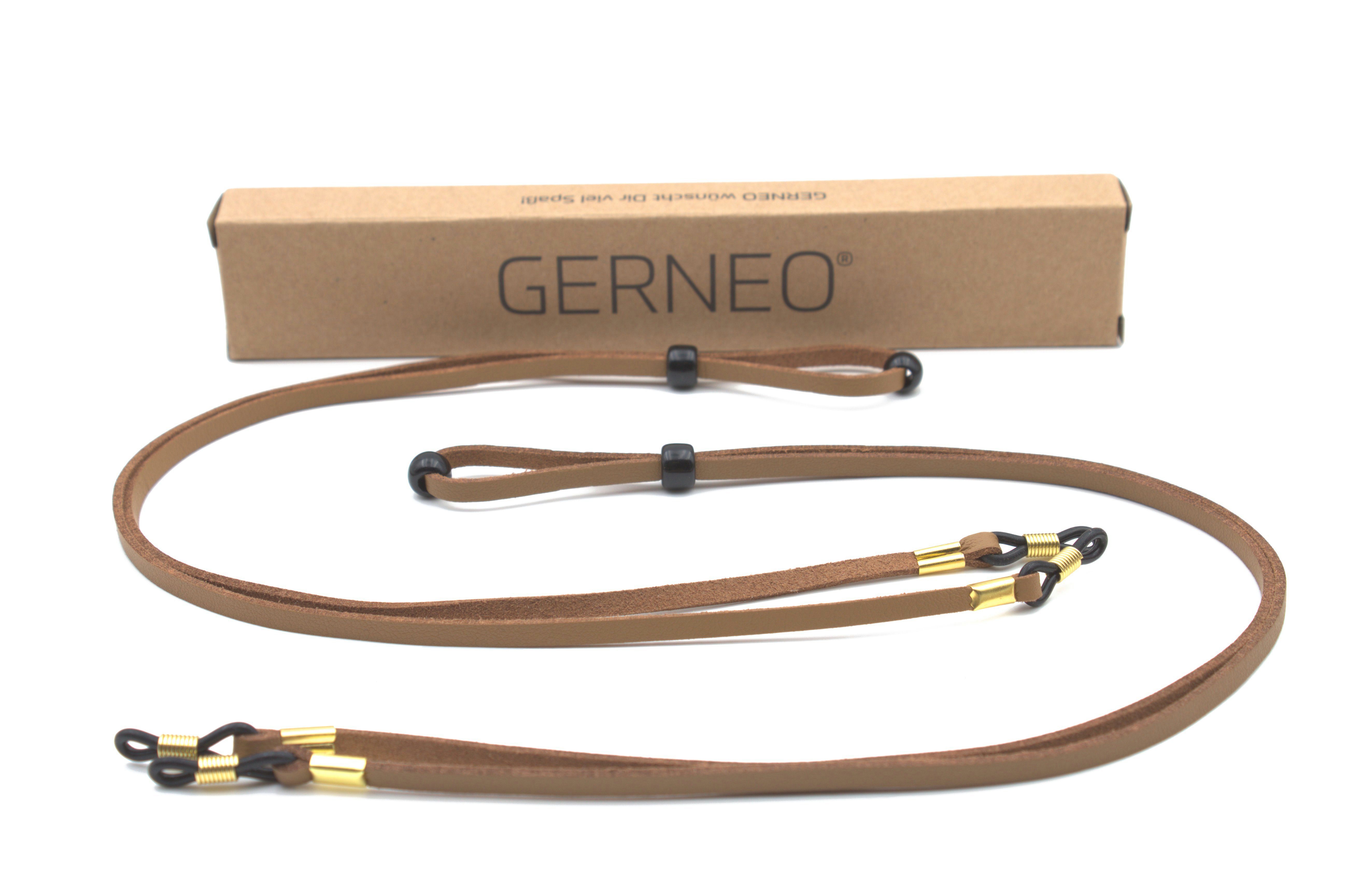 GERNEO Brillenband GERNEO® - Bilbao – hochwertiges Brillenband Leder- & Wildlederoptik, PU Brillenkordel – Band schwarz & hellbraun – Halterungen gold