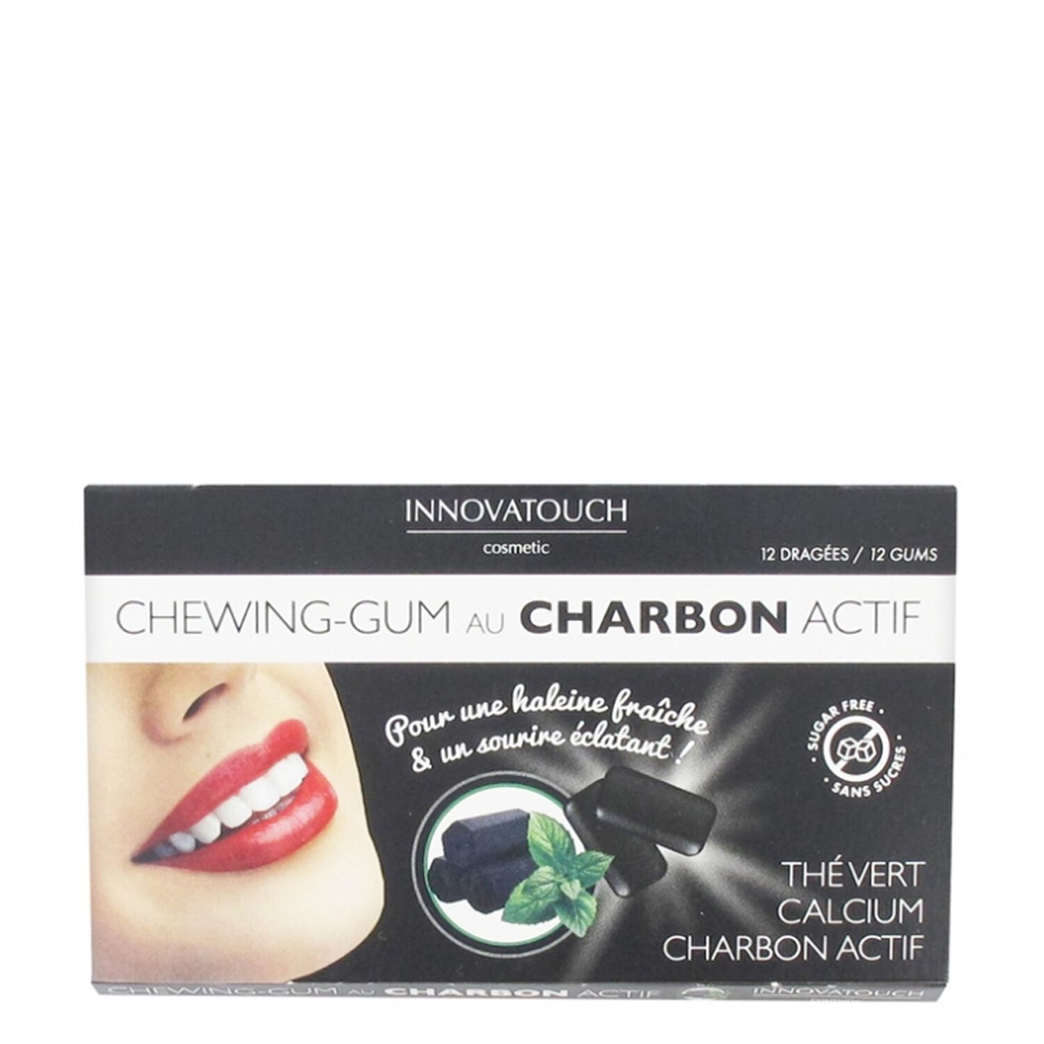 Innovatouch Chewing-Gum au Charbon Actif Saveur Menthe Sans Sucres x 12 Dragées