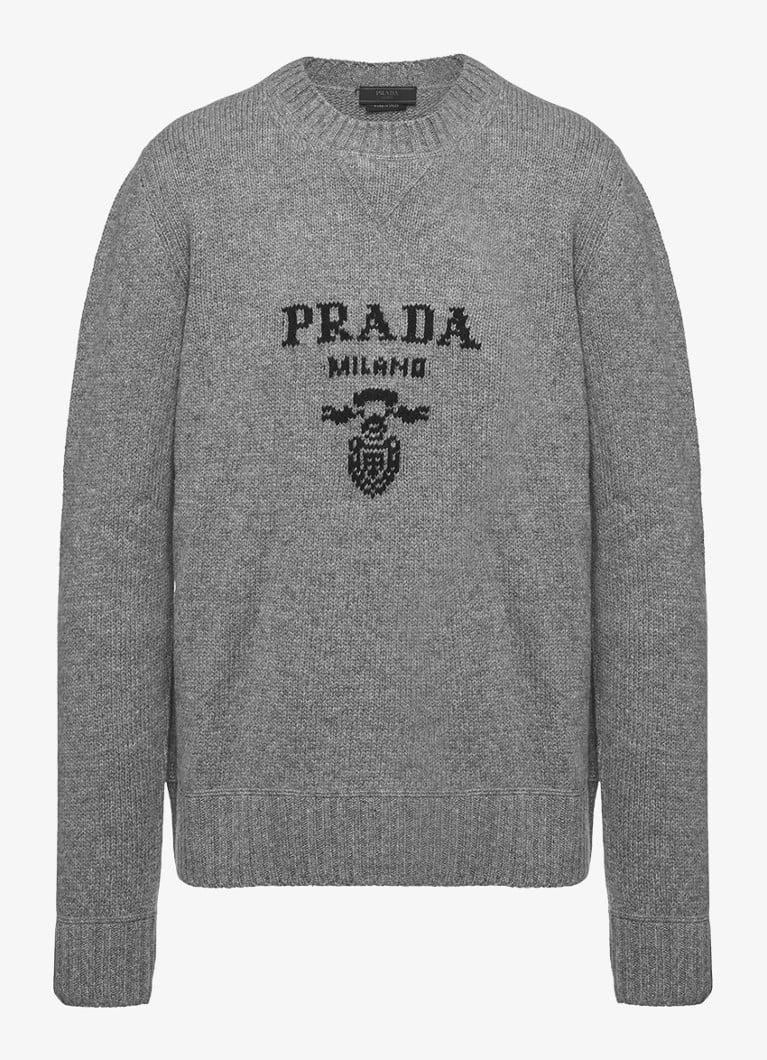 Prada Fine-knit pullover in cashmere blend with knitted-in logo
