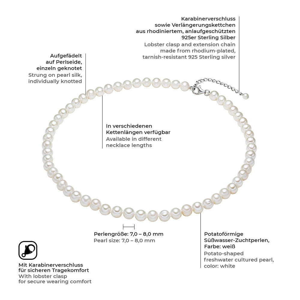 Valero Pearls Collier de perles Perle de culture d'eau douce Perle de culture d'eau douce en Bl collier