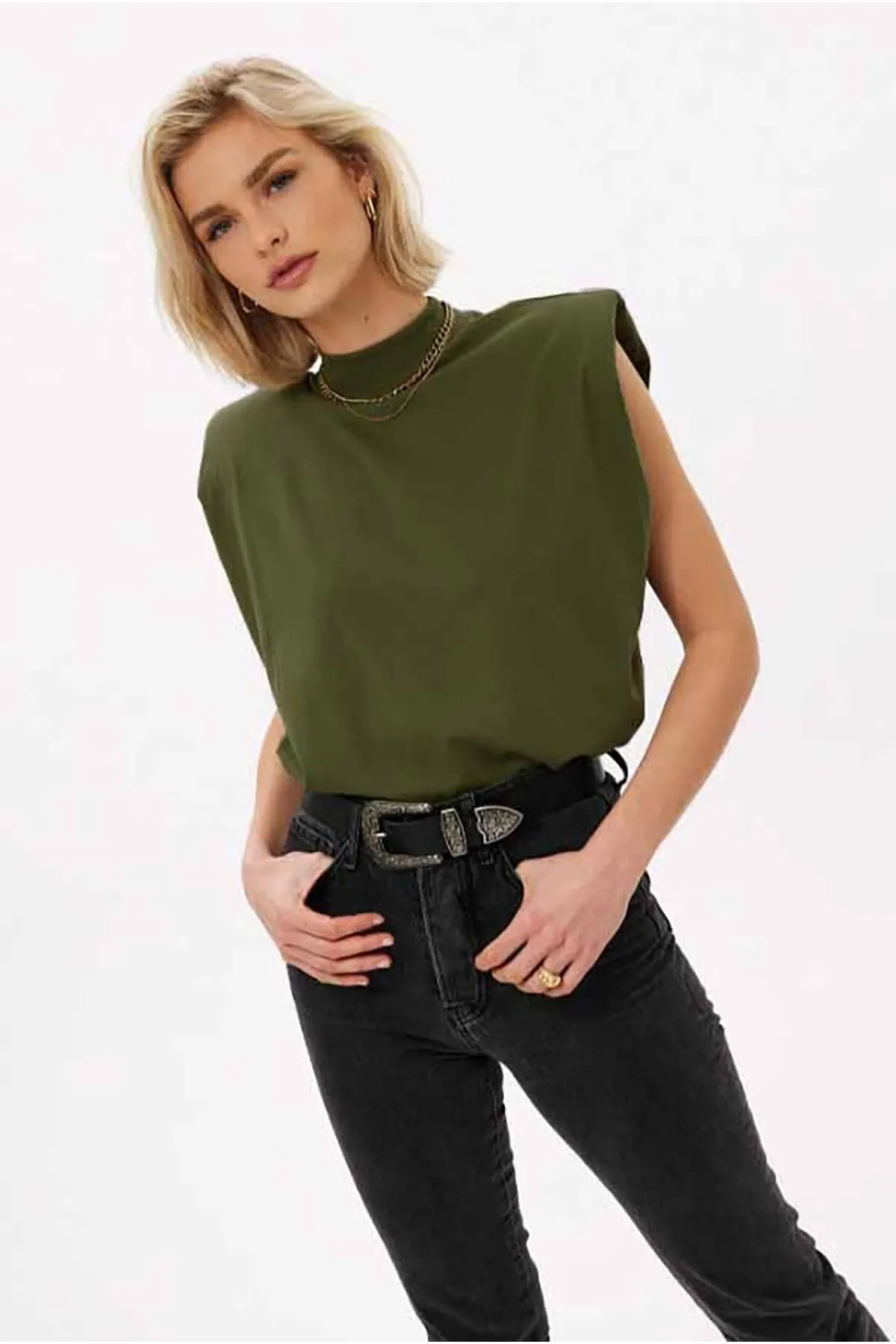 Madmext  Mad Girls Khaki gepolstertes T-Shirt Mg900
