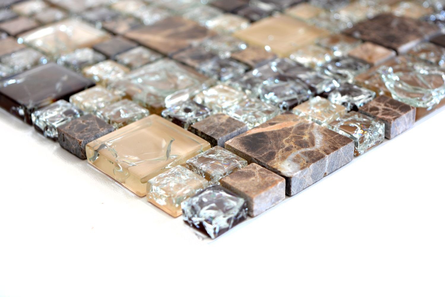 Mosani Mosaikfliesen Naturstein Glasmosaik Marmor Mosaikfliesen dunkelbraun creme