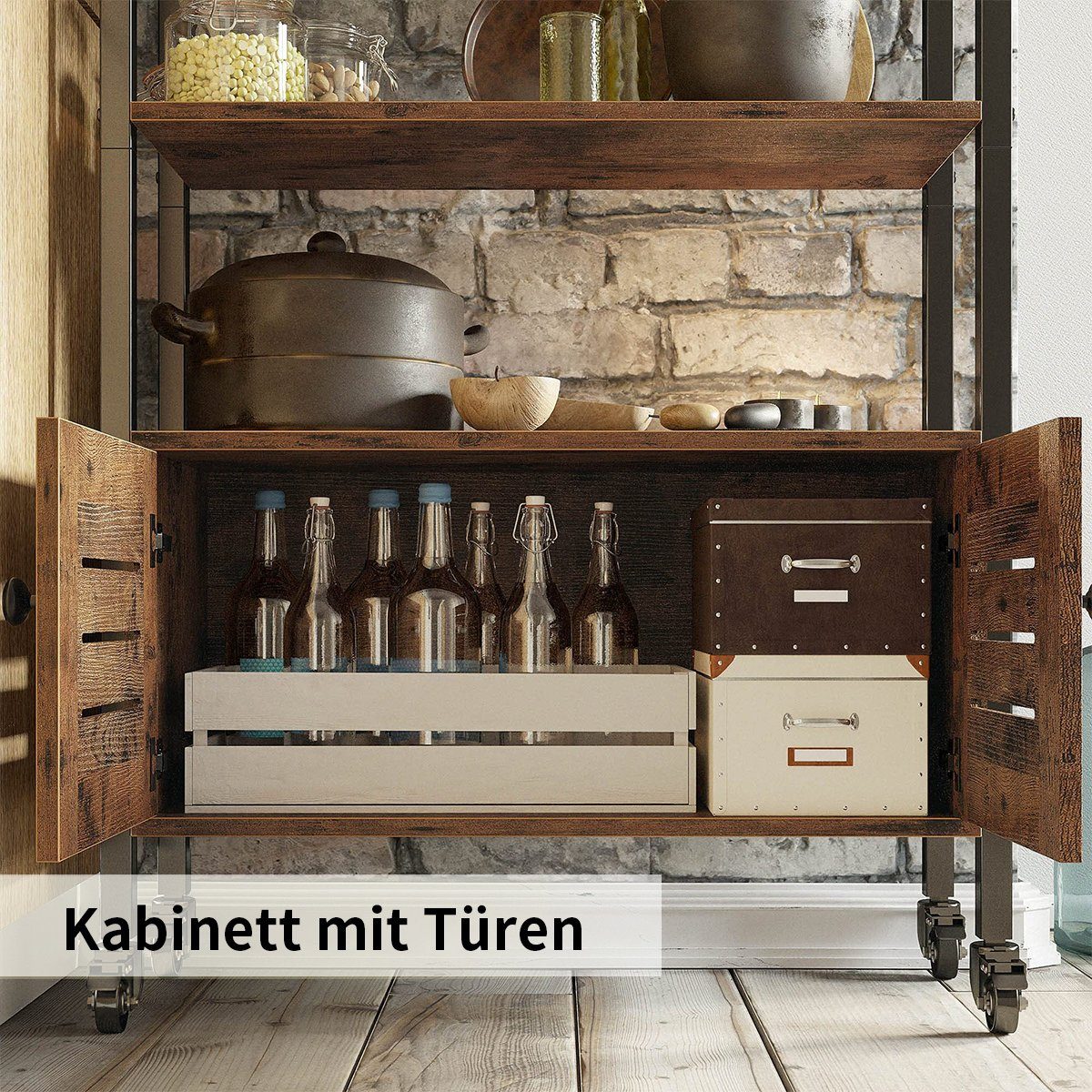MULISOFT Bücherregal Bücherregal 5 Fächer, Aufbewahrungsregal mit Metallrahmen 75x28x144cm, Standregal Bücherschrank mit Schrank für Wohnzimmer Büro