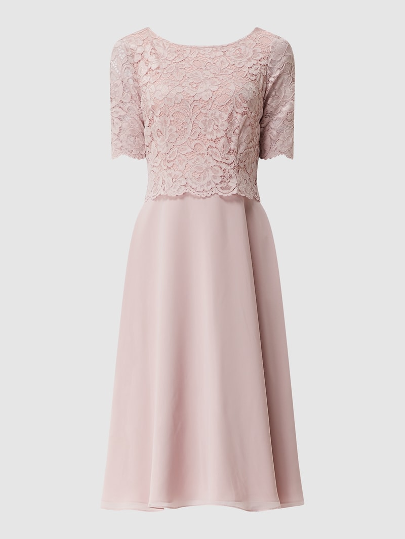 Cocktailkleid mit Spitzenbesatz in rosé