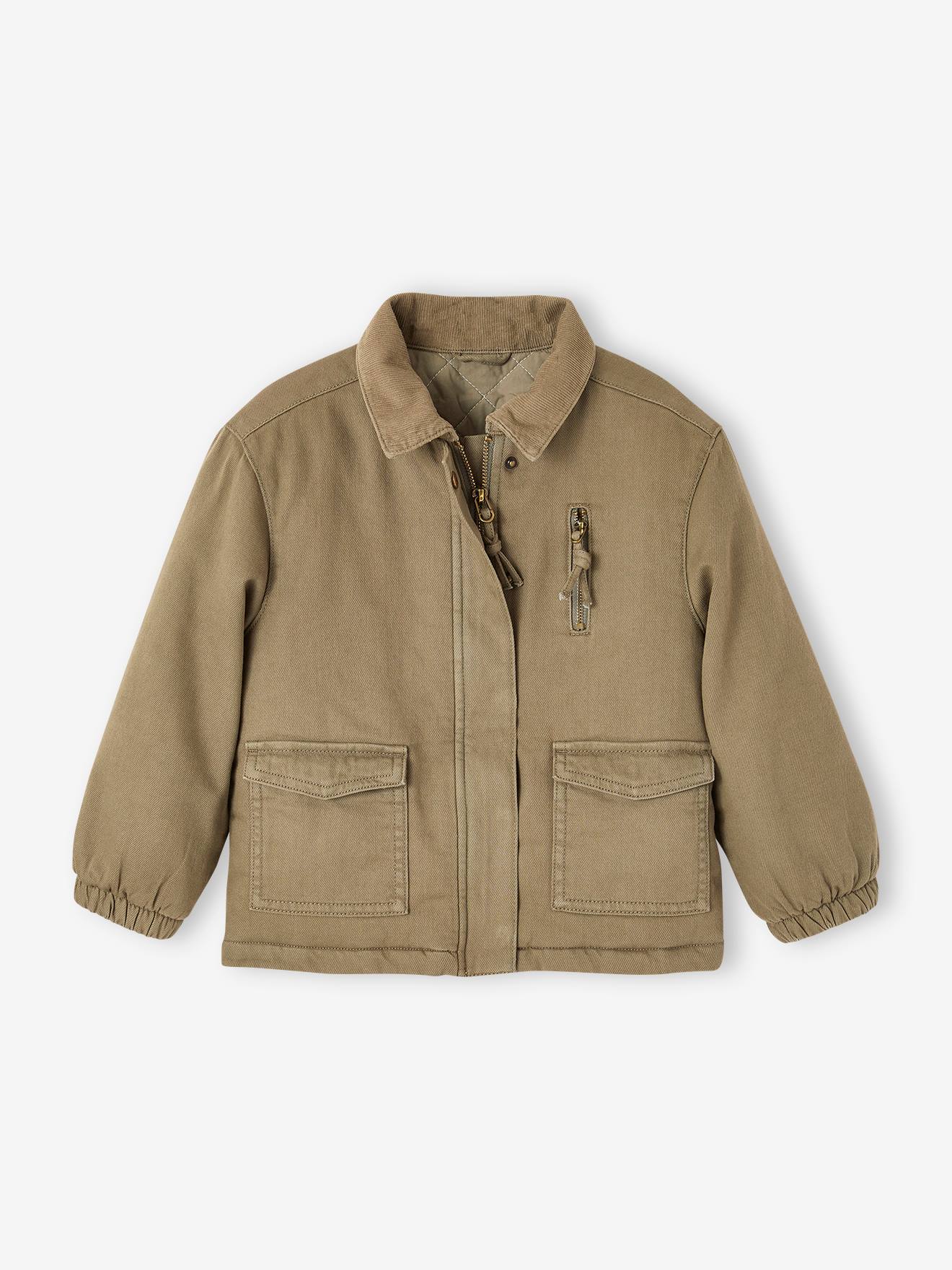 Vertbaudet Gesteppte Mädchen Jacke mit Stickerei hinten - khaki