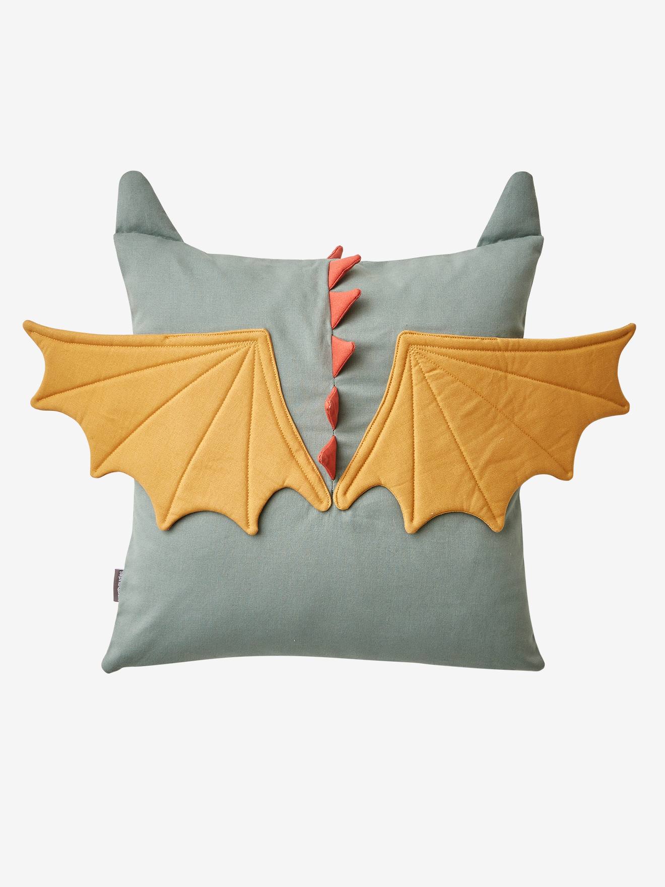 Vertbaudet Kinderzimmer Kissen DRACHE Oeko-Tex, personalisierbar - grün/karamell