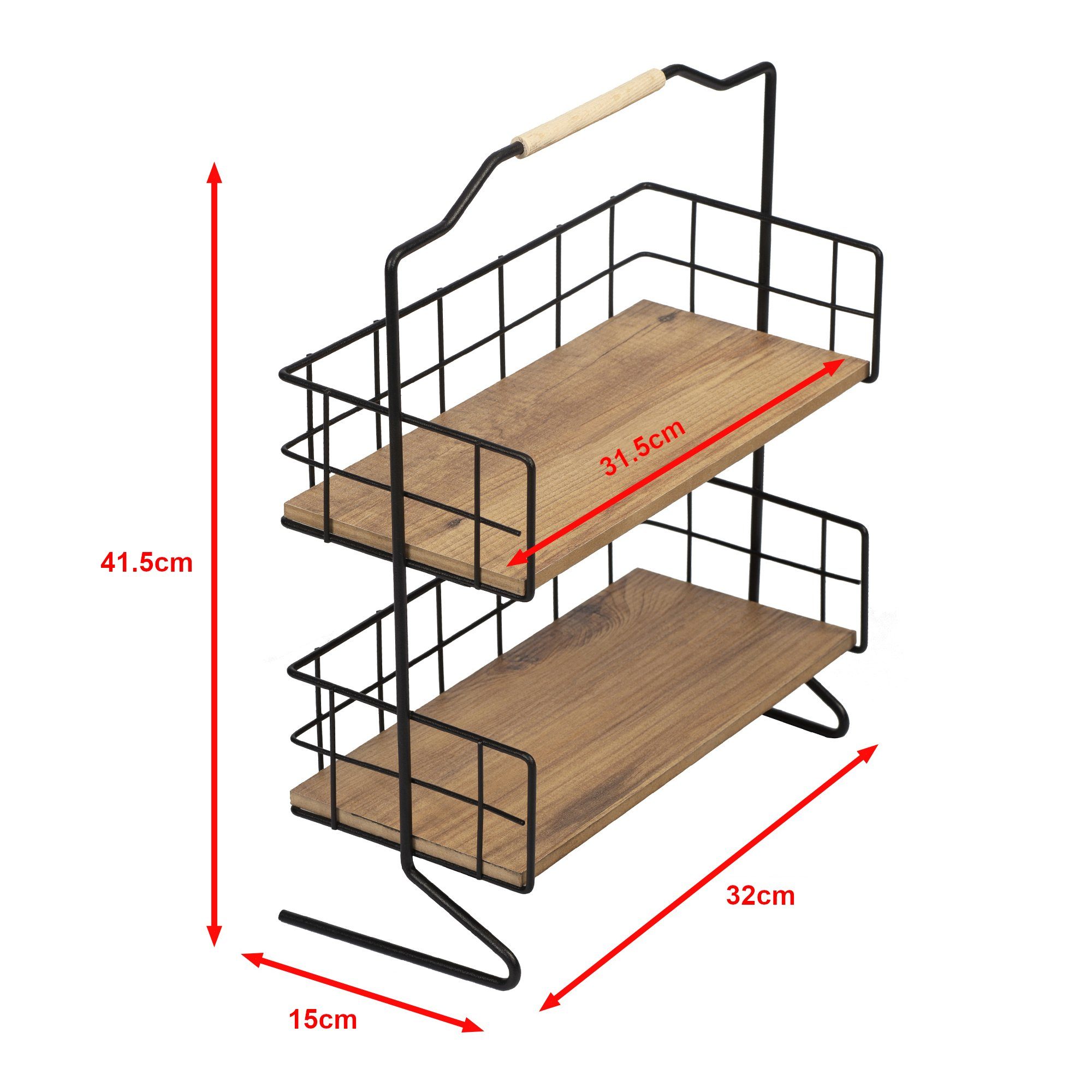 en.casa Badregal, Sallingsund Tischregal mit 2 Ablageflächen 41,5x32x15cm Schwarz/Holz