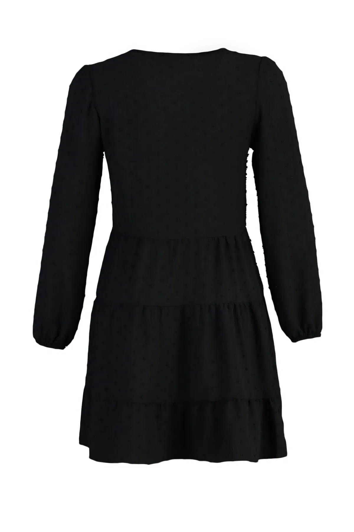 Trendyol Collection  Schwarzes Mini-Kleid mit weitem Schnitt und strukturiertem Volant aus Webstoff TWOAW23EL01479