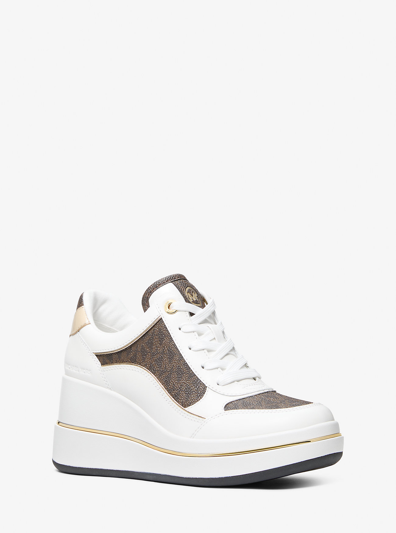 Emmy Signature Logo and Leather Wedge Trainer - BROWN