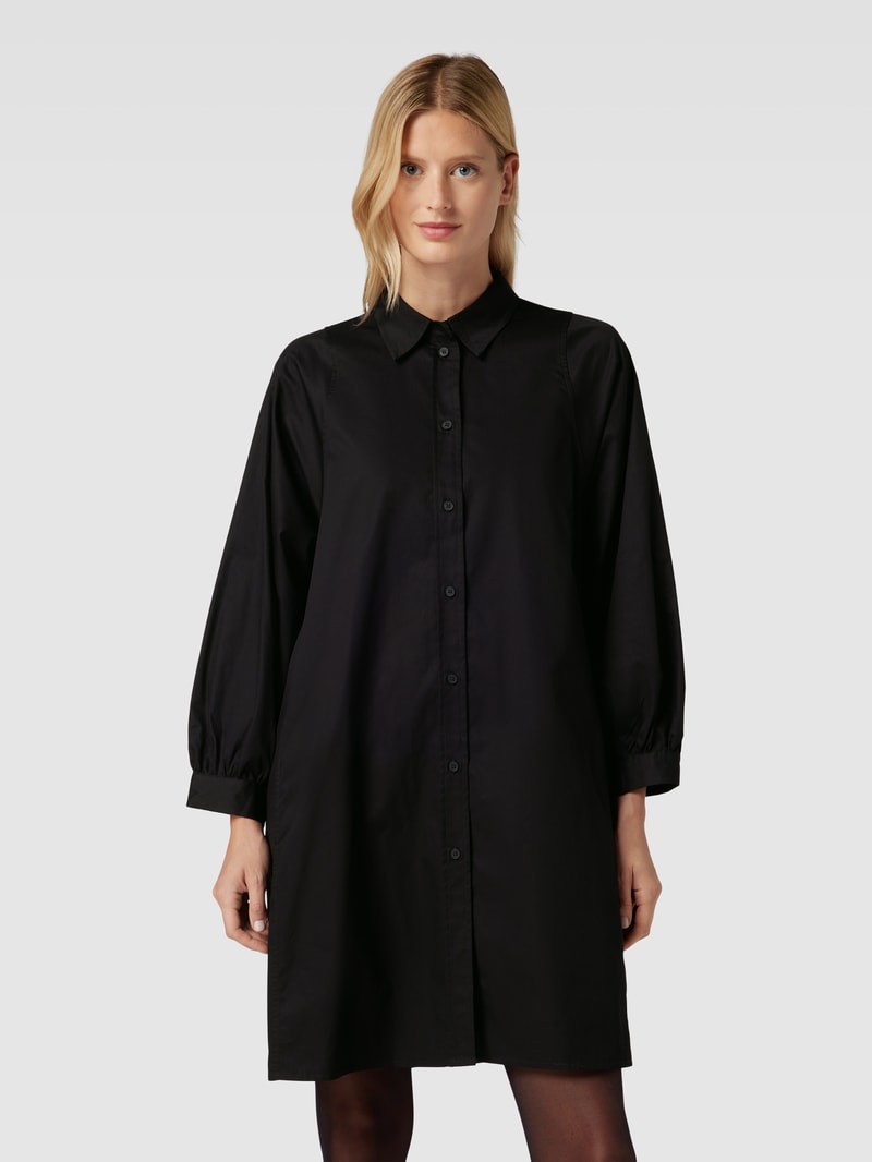 Knielanges Hemdblusenkleid mit Hemdblusenkragen in schwarz