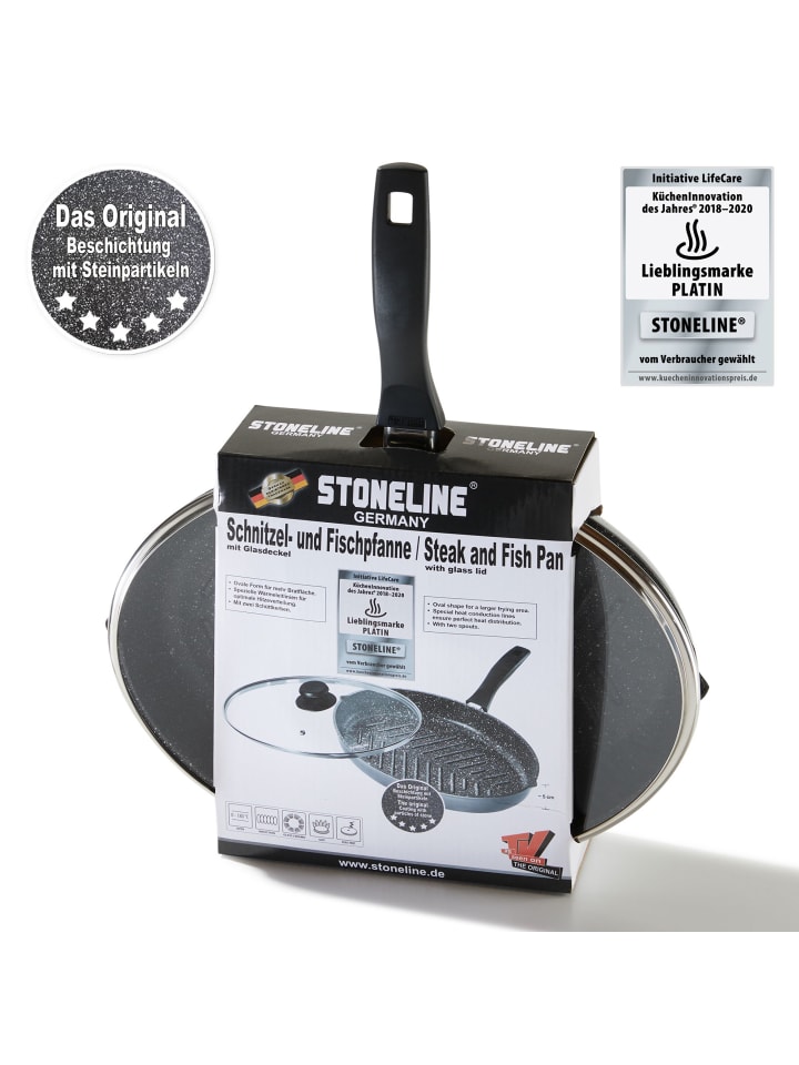 Stoneline Fisch- und Schnitzelpfanne Oval 35x24 cm | mit Deckel in Grau günstig kaufen 35 x 24 cm