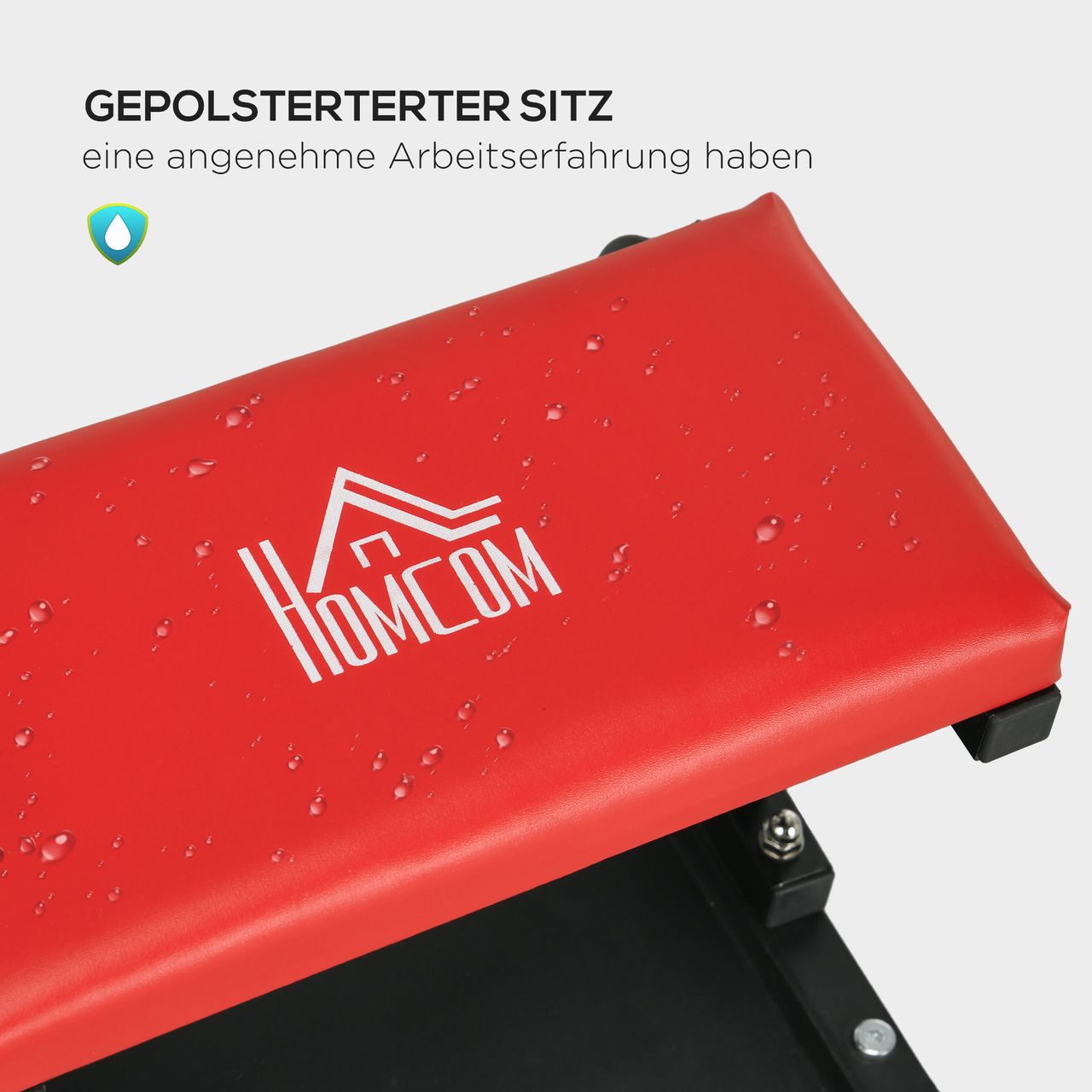 HOMCOM Werkstatthocker Arbeitshocker mit Ablage, Gepolstert Sitzkissen Stahl Rot