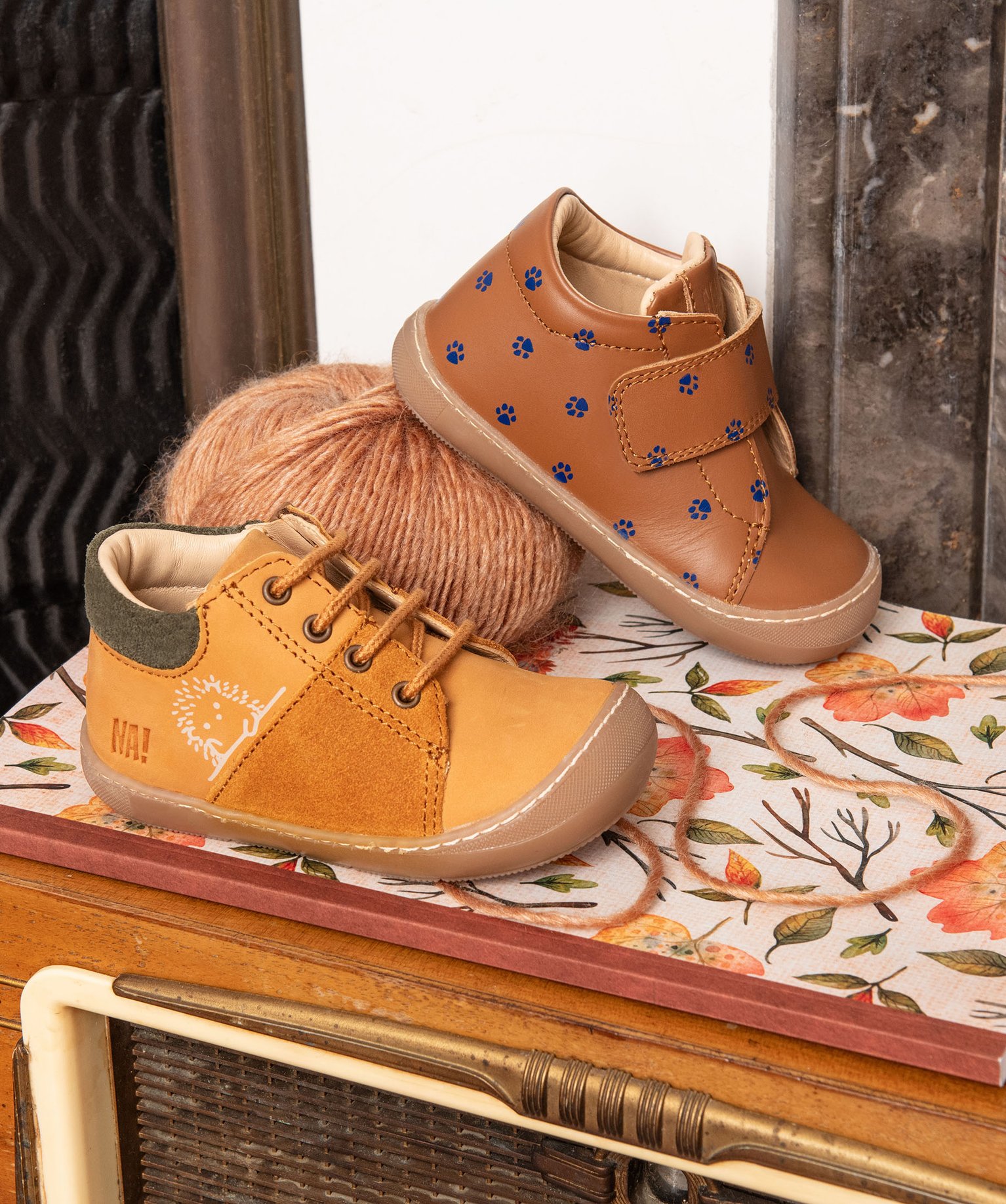 Chaussures en cuir avec zip et lacets bébé Garçon - NA! jaune | GEMO
