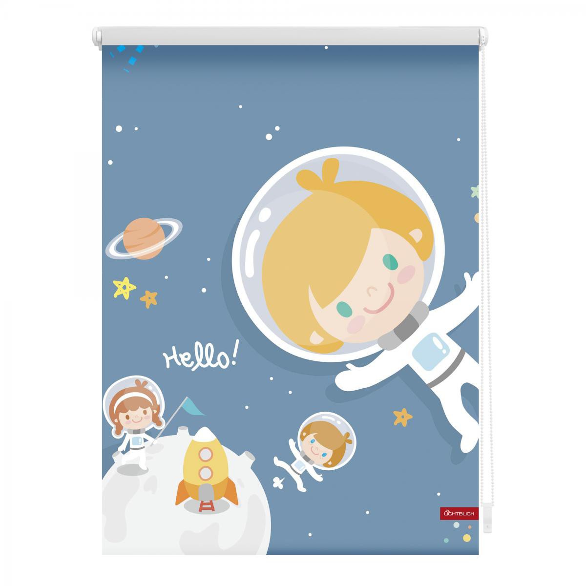 Lichtblick Rollo Klemmfix, ohne Bohren, blickdicht, Astronaut - Blau, 100 x 150 cm (B x L)