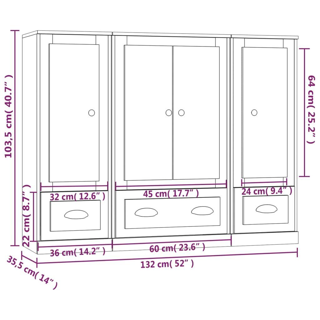 vidaXL Sideboard Highboards 3 Stk. Hochglanz-Weiß Holzwerkstoff (3 St)