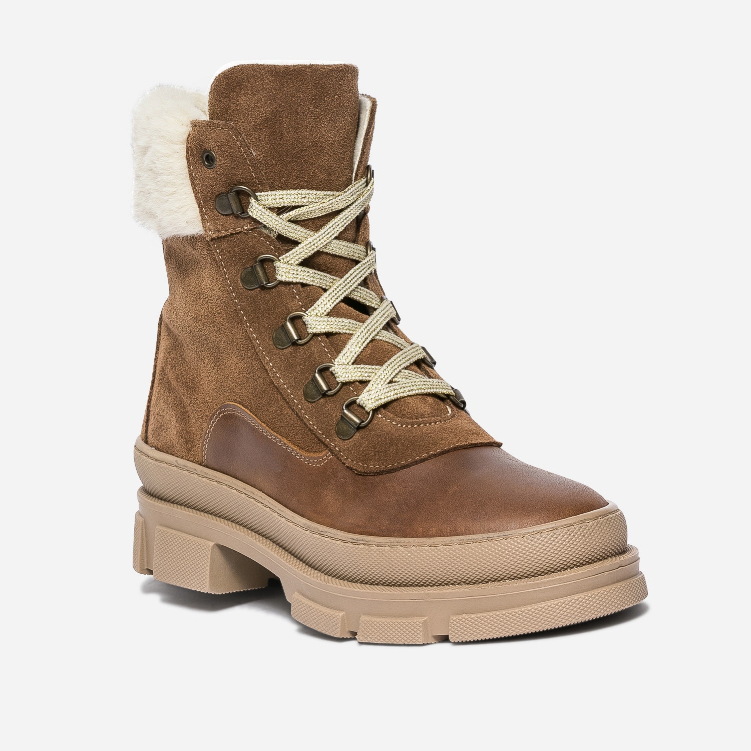 Boots marron en cuir et cuir velours fourré