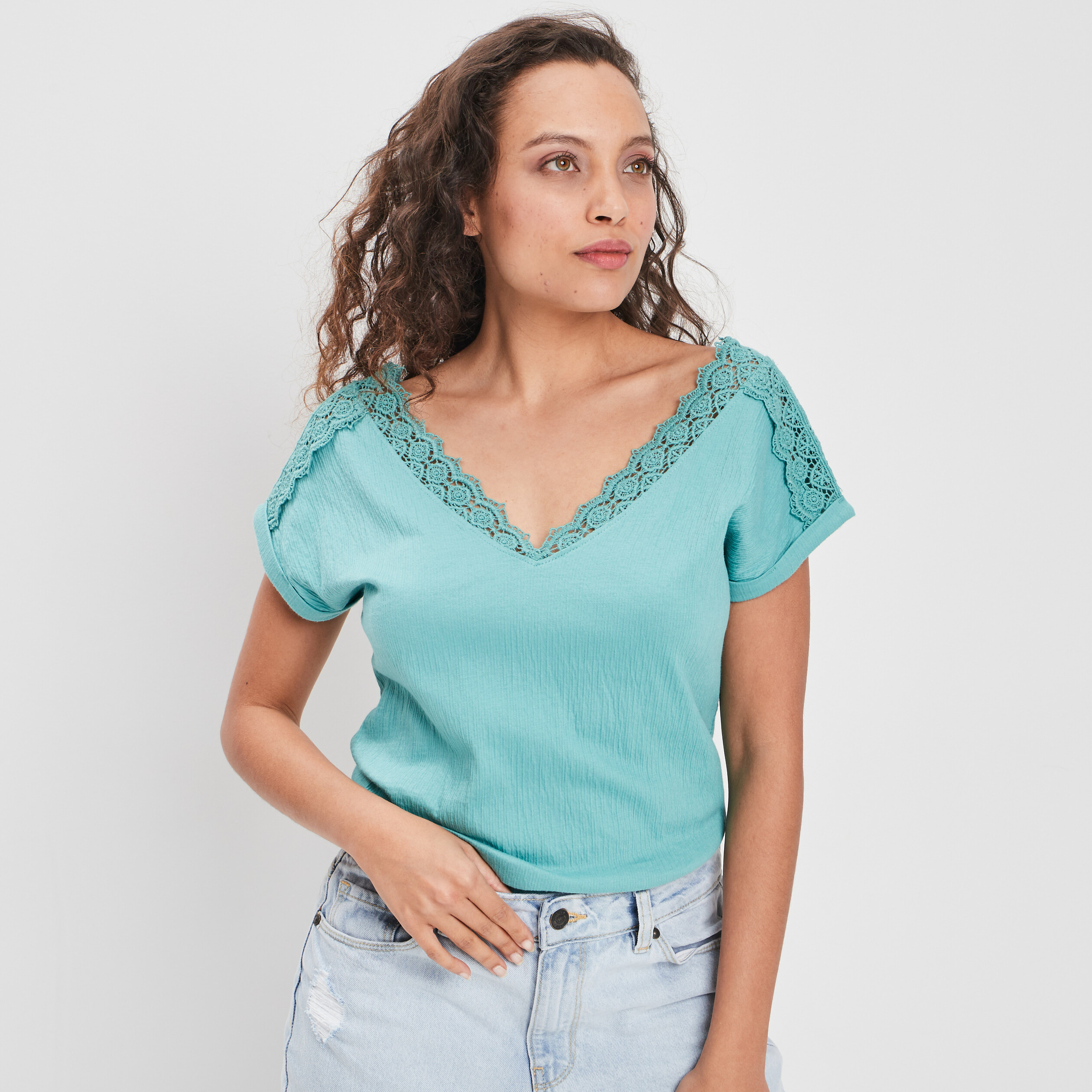 T-shirt manches courtes vert turquoise femme | La Halle