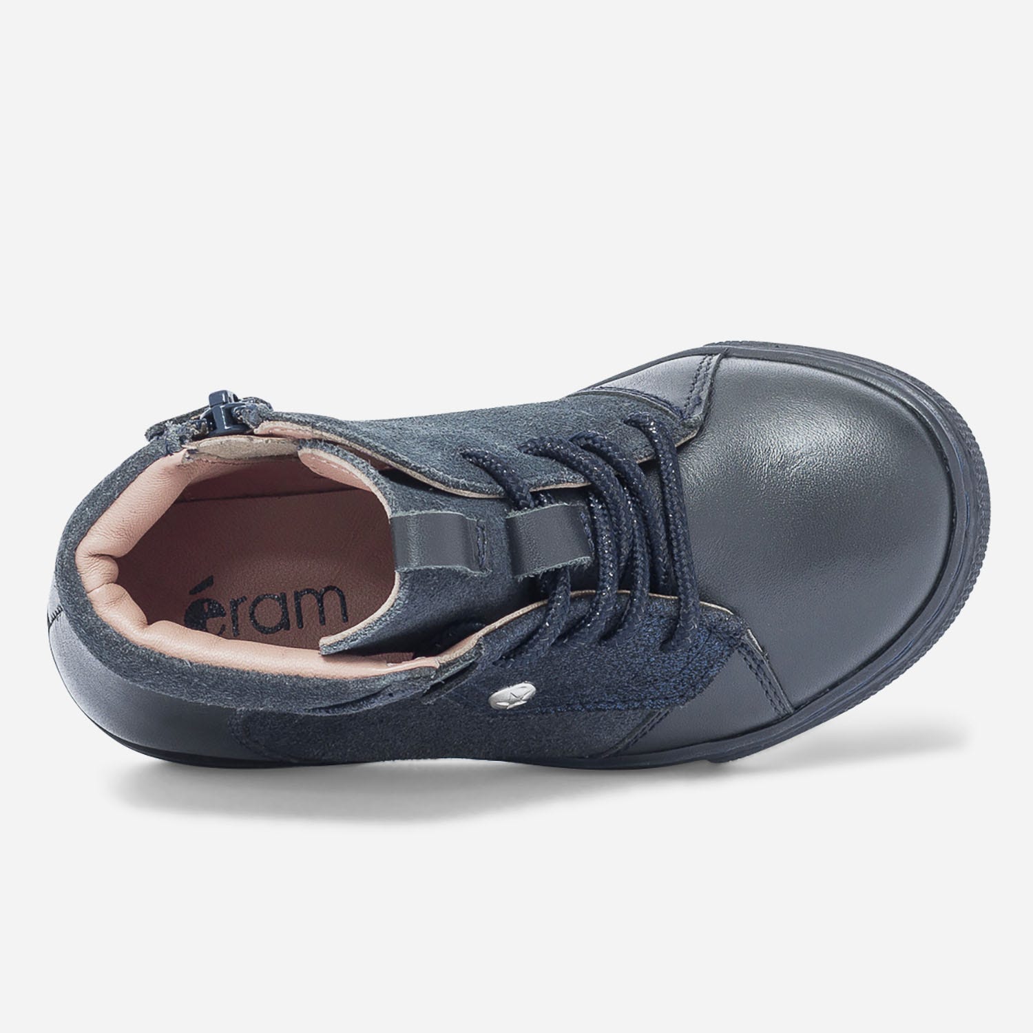 Boots à lacet bleu marine en cuir et cuir velours