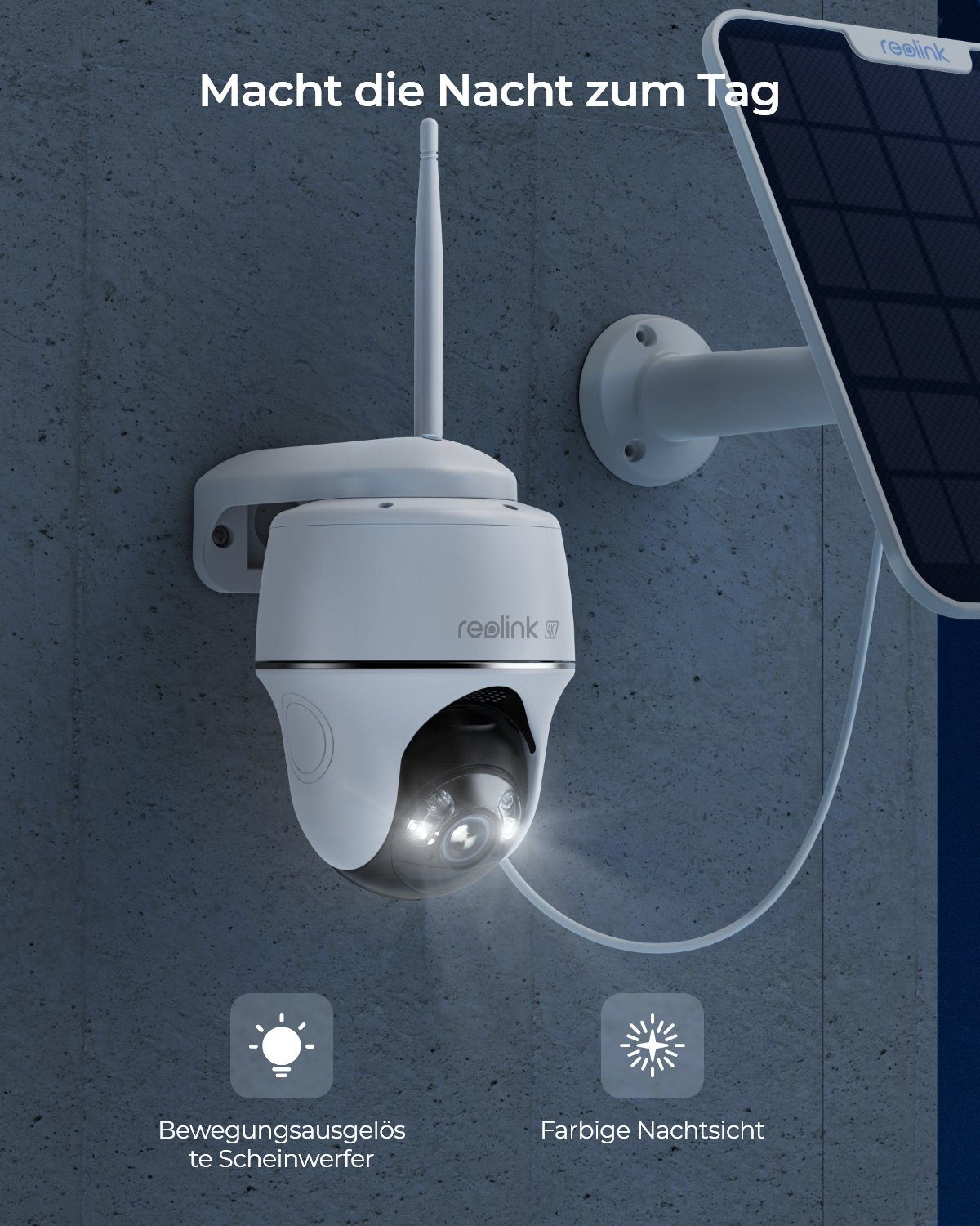 Reolink 4K 8MP Smarte kabellose Argus Series B440 Überwachungskamera (Außenbereich, 5/2,4 GHz Dualband WLAN, Spotlight, 4K, Personen-/Fahrzeugerkennung)