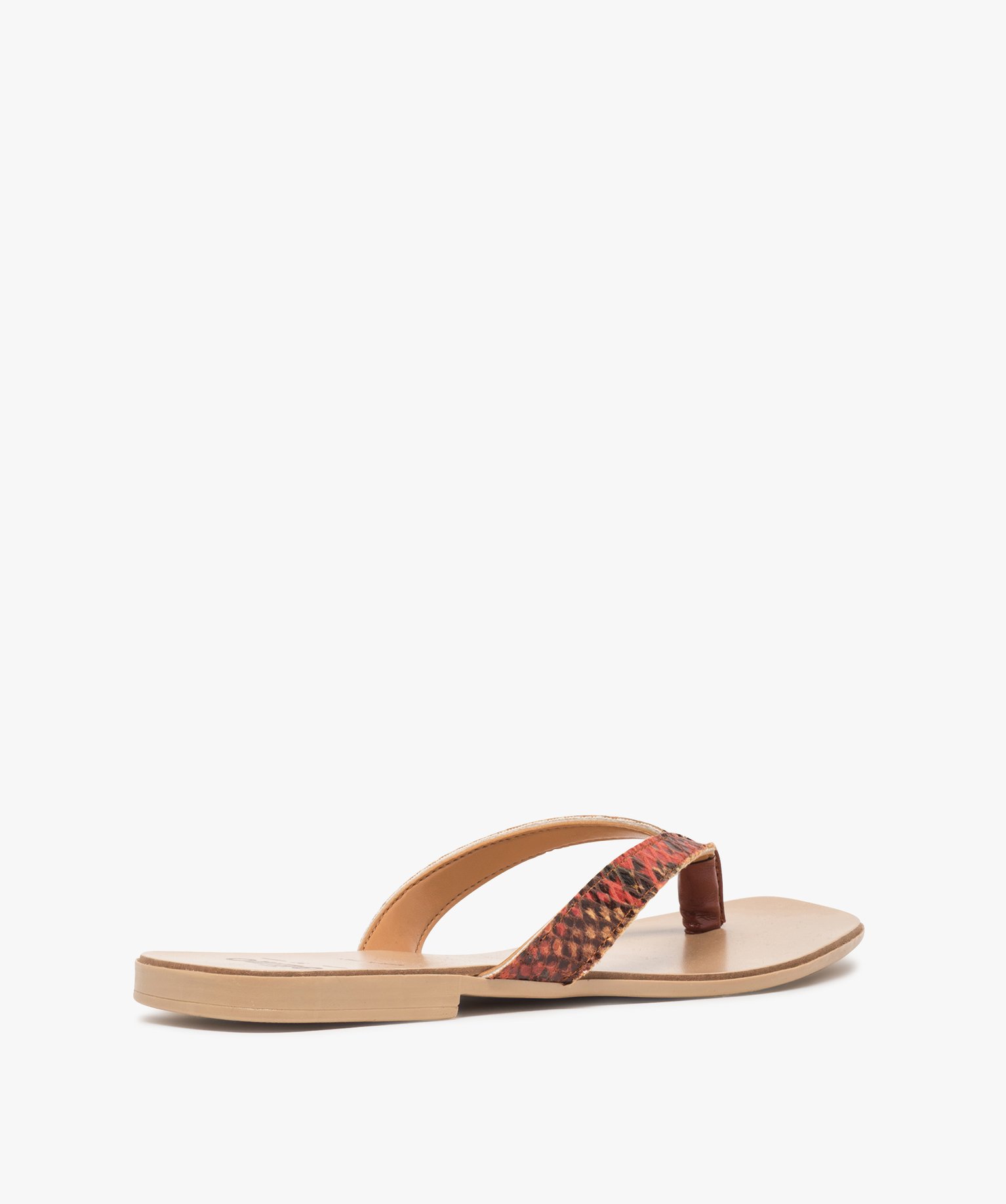 Sandales femme à talon plat et entre-doigts imitation cuir orange | GEMO