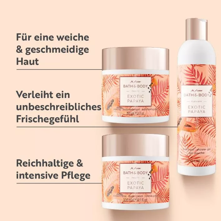 BATH & BODY EXOTIC PAPAYA Duschgel, Körperpeeling & Körpercreme Set