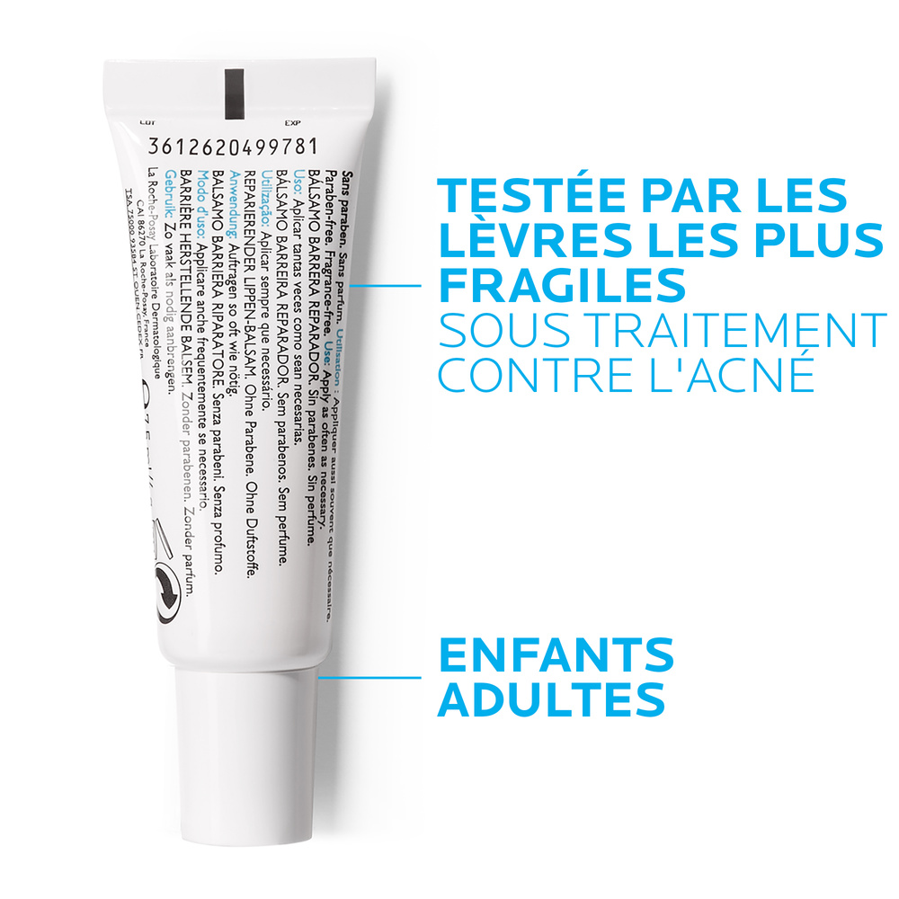 La Roche-Posay Cicaplast Baume lèvres barrière réparateur 7,5ml Baume réparateur pour les lèvres gercées et abîmées pour adultes et enfants.