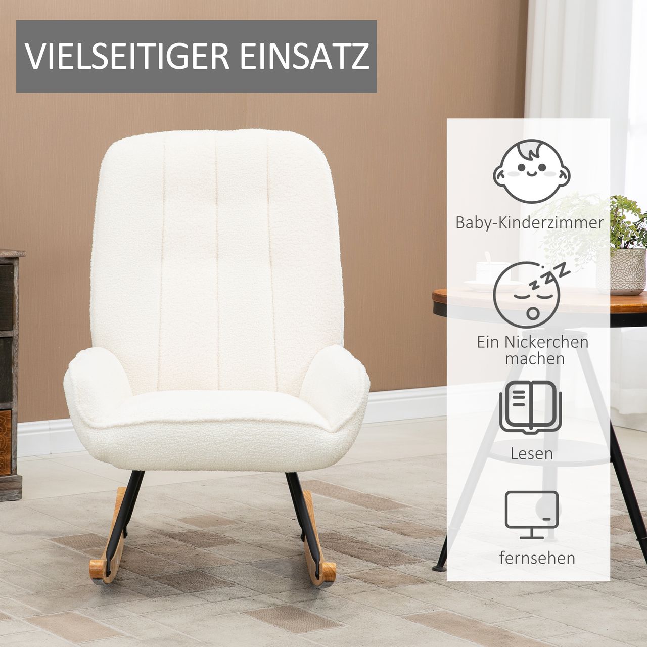 HOMCOM Schaukelstuhl Schwingsessel mit Sherpa-Vlies Belastbarkeit 150 kg Creme